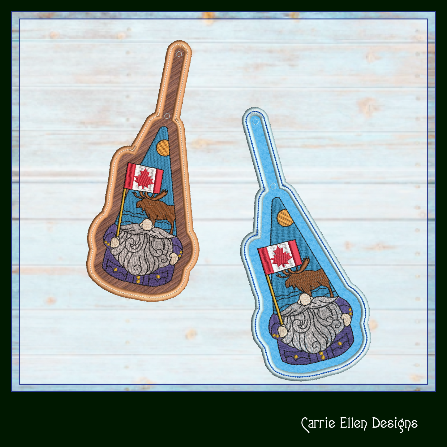 Canada Gnome ITH Key Fob Machine Embroidery Design | Canadian Flag In-The-Hoop Key Tag Project (1792)