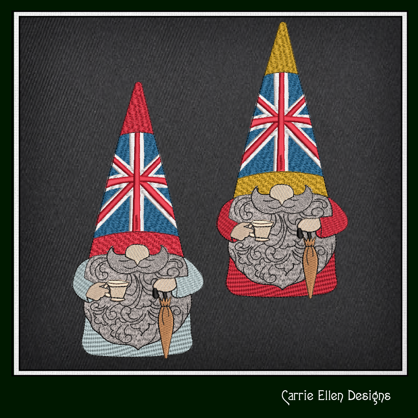 British Gnome Machine Embroidery Design | Cute Gnome with Cup of Tea & Umbrella | UK Flag Gnome Design | 6 Sizes (1794)