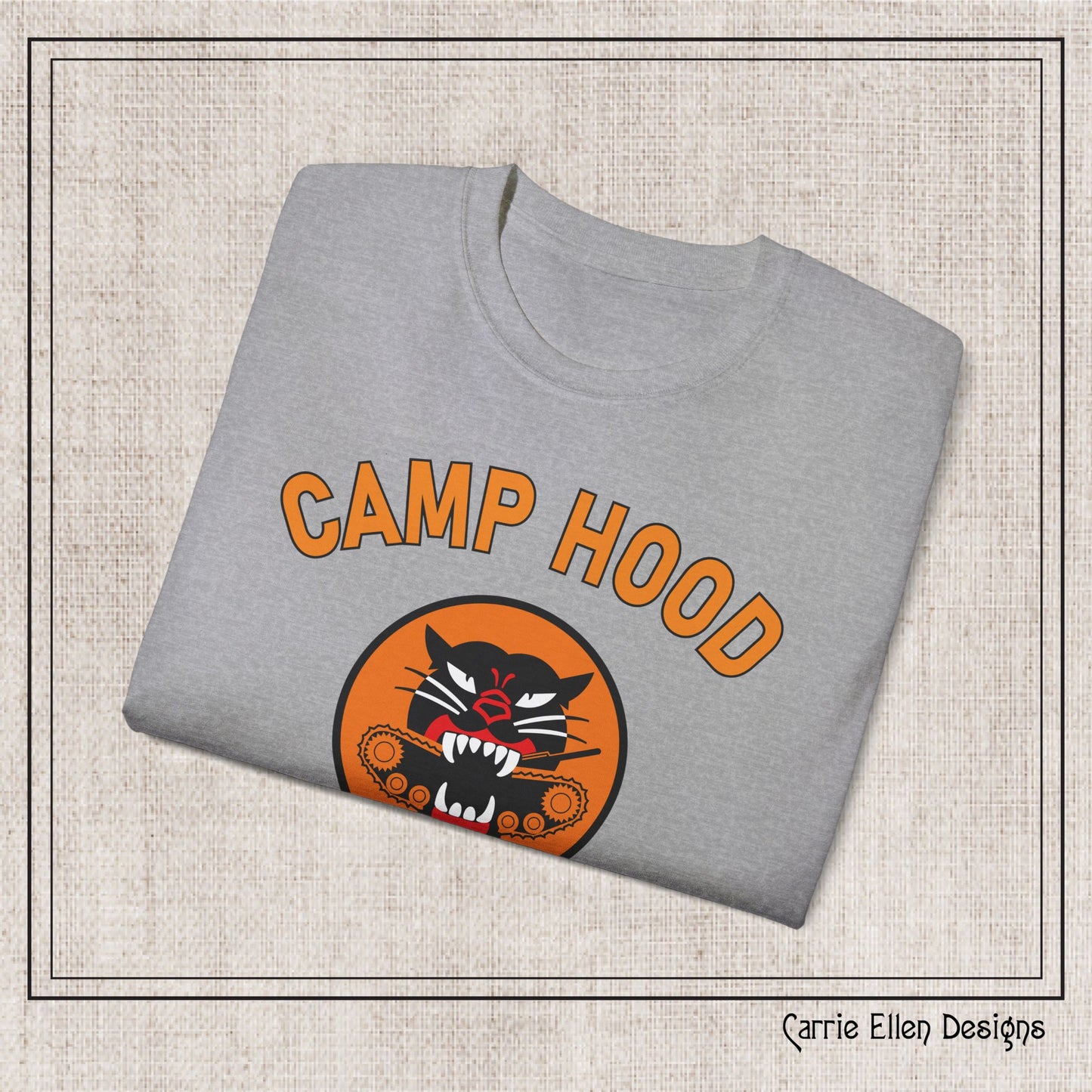 Camp Hood Tank Destroyer Battalion Short Sleeve Cotton T-Shirt, Vintage WWII Military Camp Design – Heavyweight 100% Cotton Tee (P-6035)