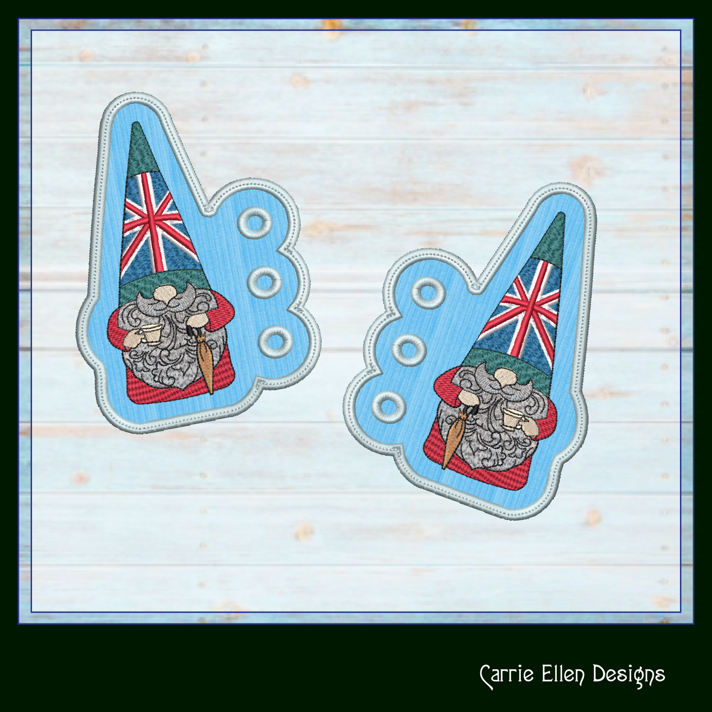 British Gnome Shoe Wing ITH Embroidery Design – In The Hoop Gnome with England Flag Hat Shoe Charms for Shoes and Boots – 4x4 & 5x7 Hoop (1795)