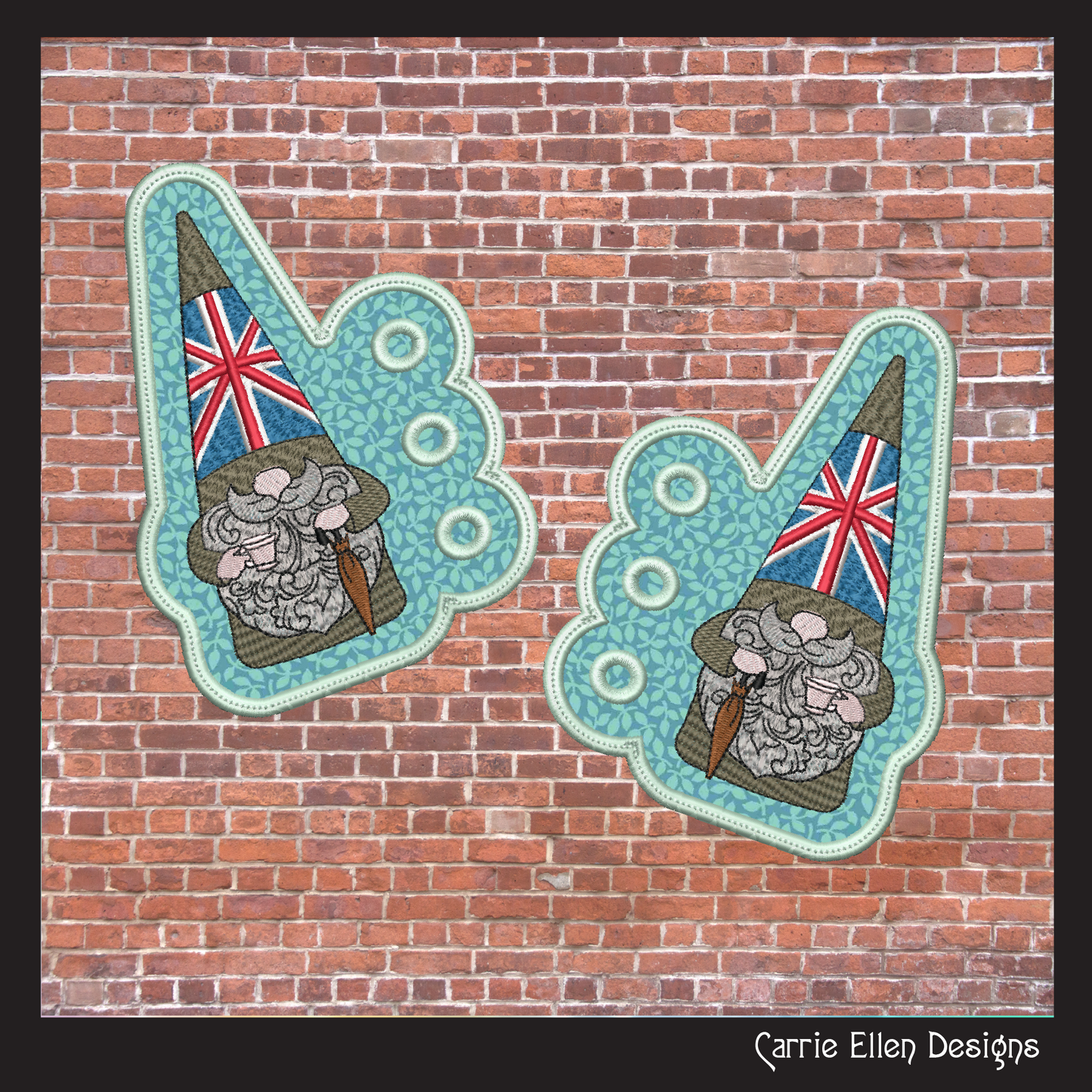 British Gnome Shoe Wing ITH Embroidery Design – In The Hoop Gnome with England Flag Hat Shoe Charms for Shoes and Boots – 4x4 & 5x7 Hoop (1795)