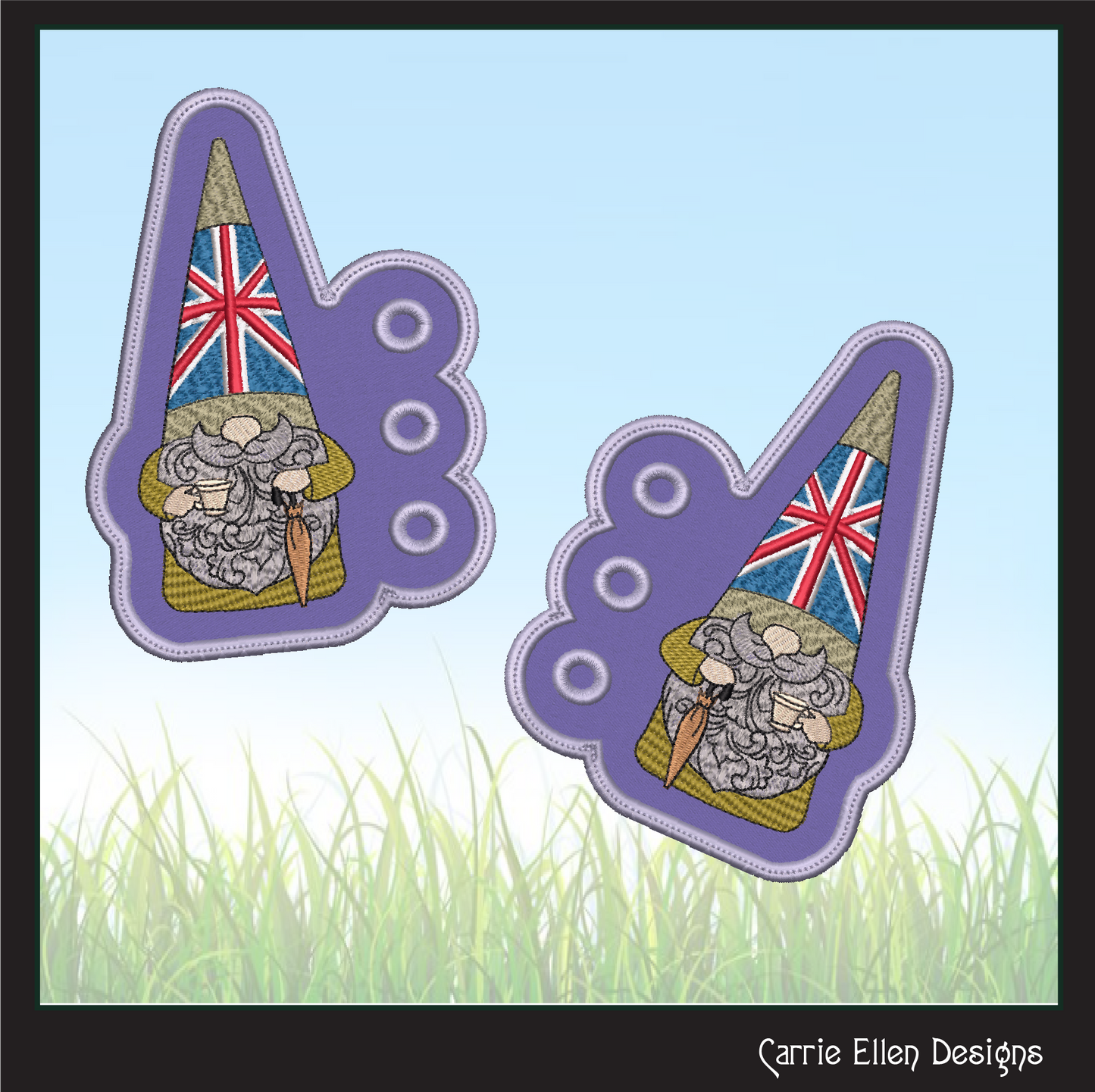 British Gnome Shoe Wing ITH Embroidery Design – In The Hoop Gnome with England Flag Hat Shoe Charms for Shoes and Boots – 4x4 & 5x7 Hoop (1795)
