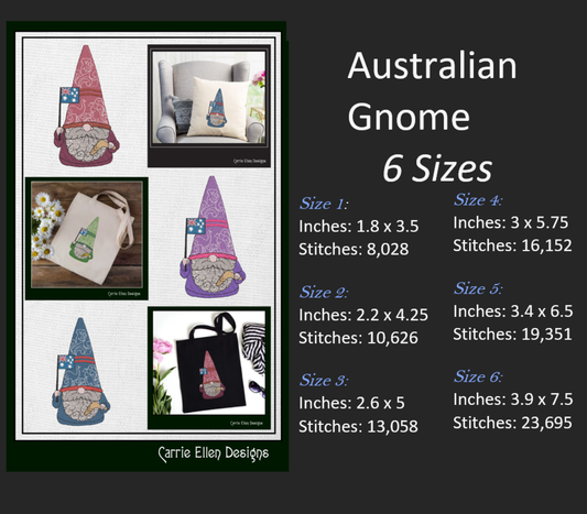 Australian Gnome Machine Embroidery Design | Cute Gnome Waving Aussie Flag | Australia Day Stitch Design | 6 Sizes (1797)