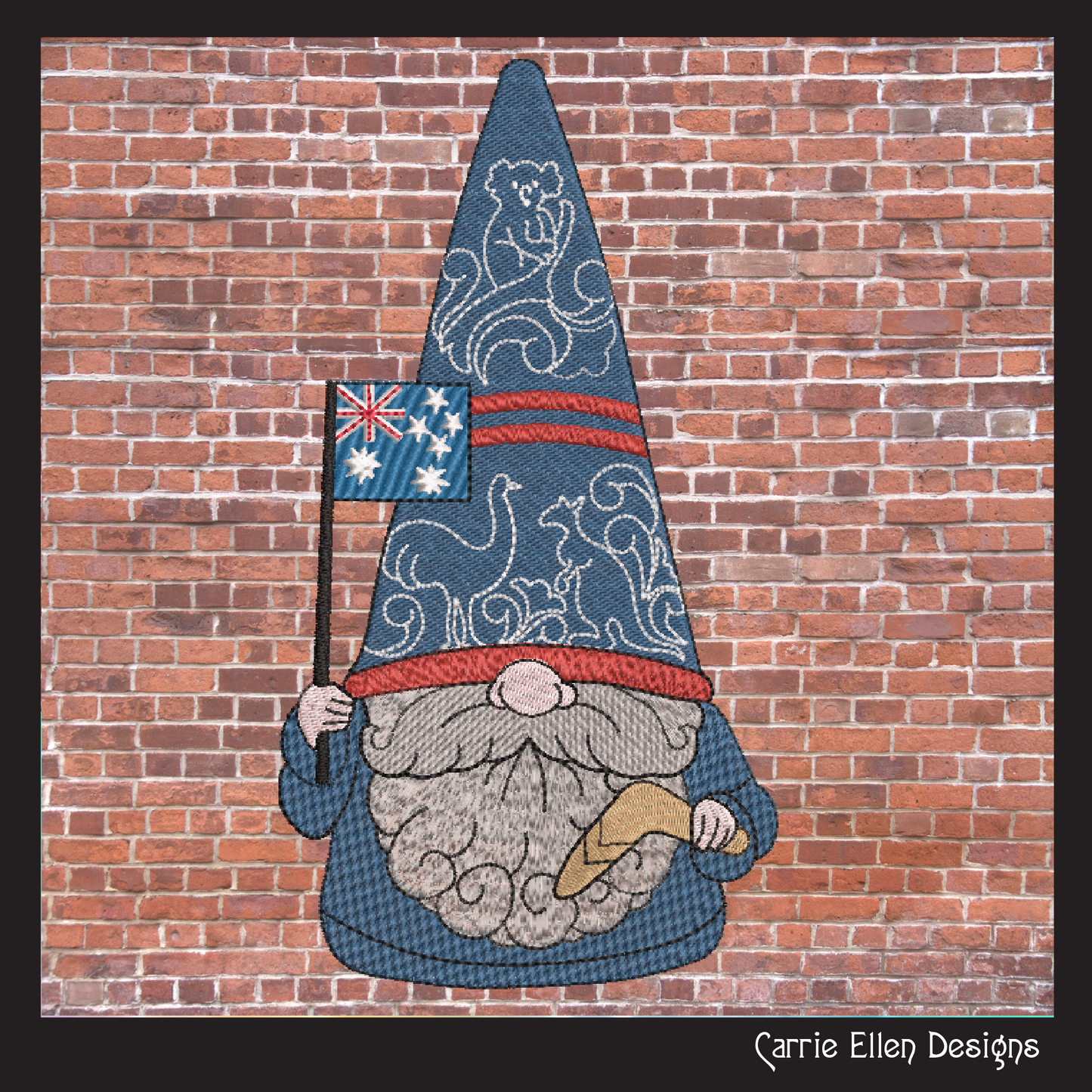 Australian Gnome Machine Embroidery Design | Cute Gnome Waving Aussie Flag | Australia Day Stitch Design | 6 Sizes (1797)