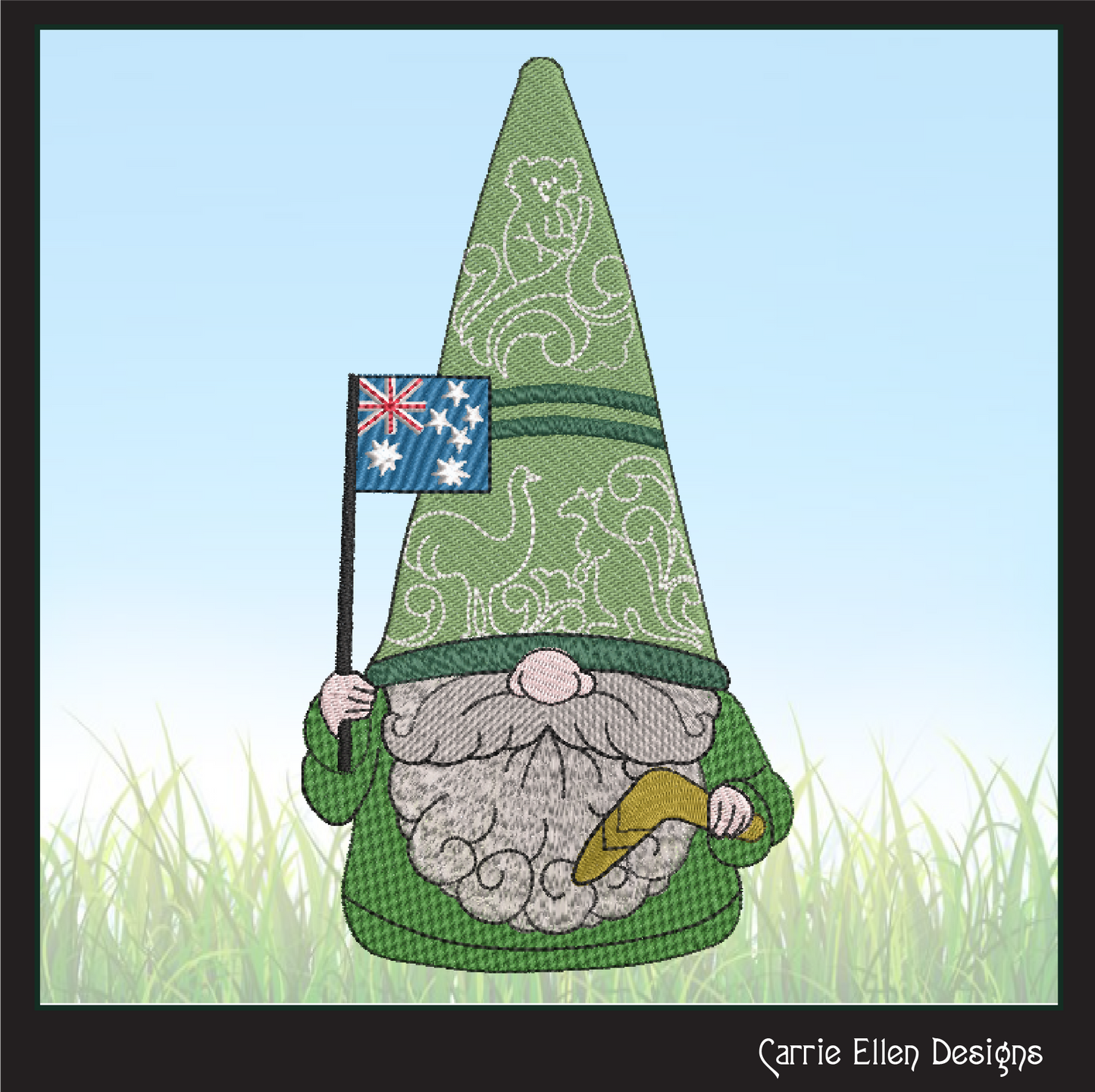 Australian Gnome Machine Embroidery Design | Cute Gnome Waving Aussie Flag | Australia Day Stitch Design | 6 Sizes (1797)