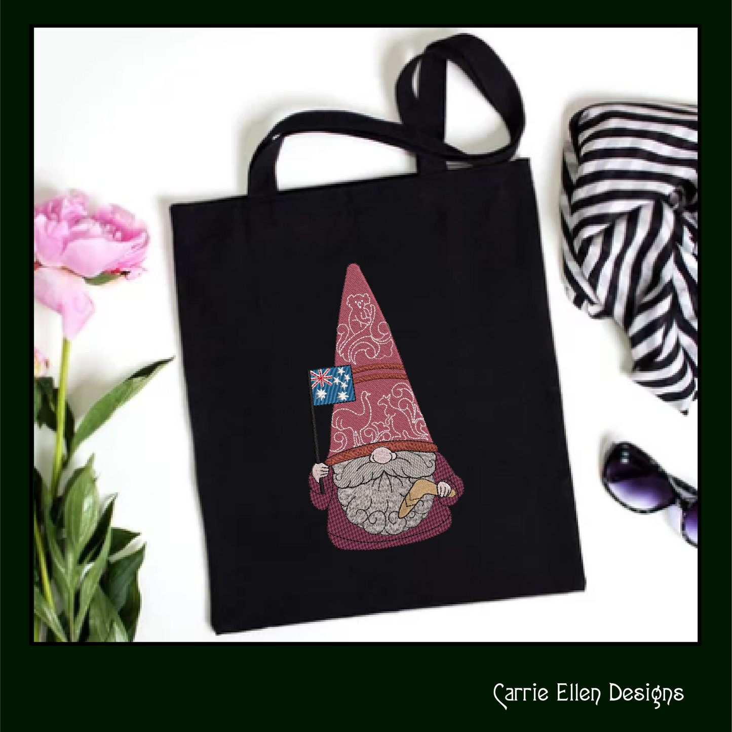 Australian Gnome Machine Embroidery Design | Cute Gnome Waving Aussie Flag | Australia Day Stitch Design | 6 Sizes (1797)
