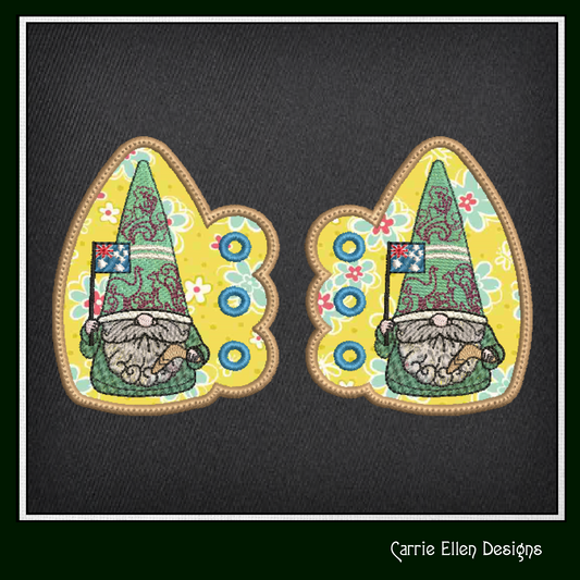 Australian Gnome Shoe Wing ITH Embroidery Design – In The Hoop Gnome with Australian Flag and themed Hat Shoe Charms for Shoes and Boots – 4x4 & 5x7 Hoop (1798)