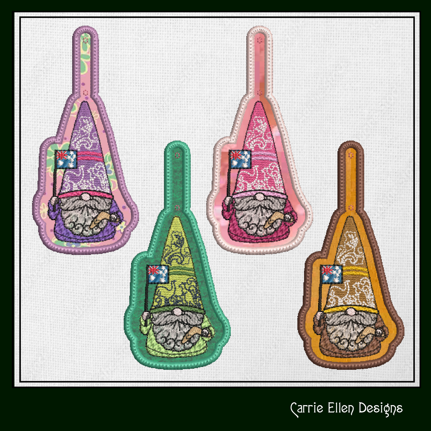Australian Gnome ITH Key Fob Machine Embroidery Design | Aussie Flag In-The-Hoop Key Tag Project (1799)
