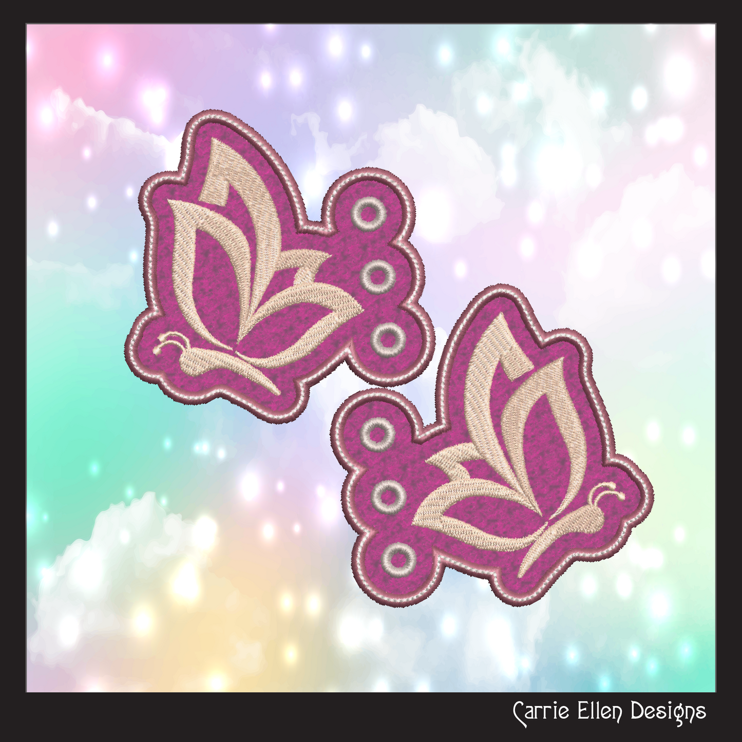 Butterfly ITH Shoe Wing Charms – In The Hoop Embroidery Design for Shoes and Boots – 4x4 & 5x7 Hoop Sizes (1803)