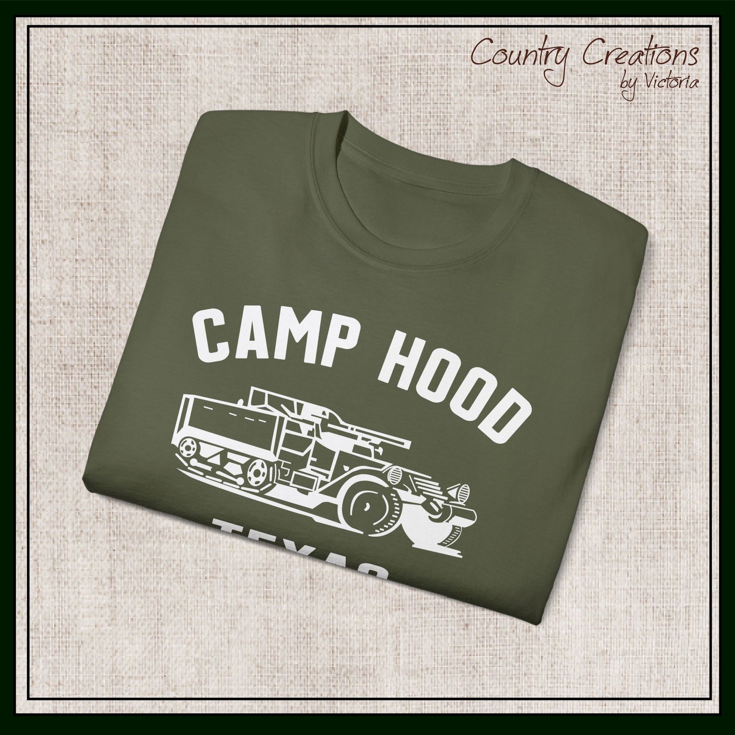 Camp Hood Short Sleeve T-Shirt – Vintage WWII Military Camp Design – Heavyweight 100% Cotton Tee (P-6033)