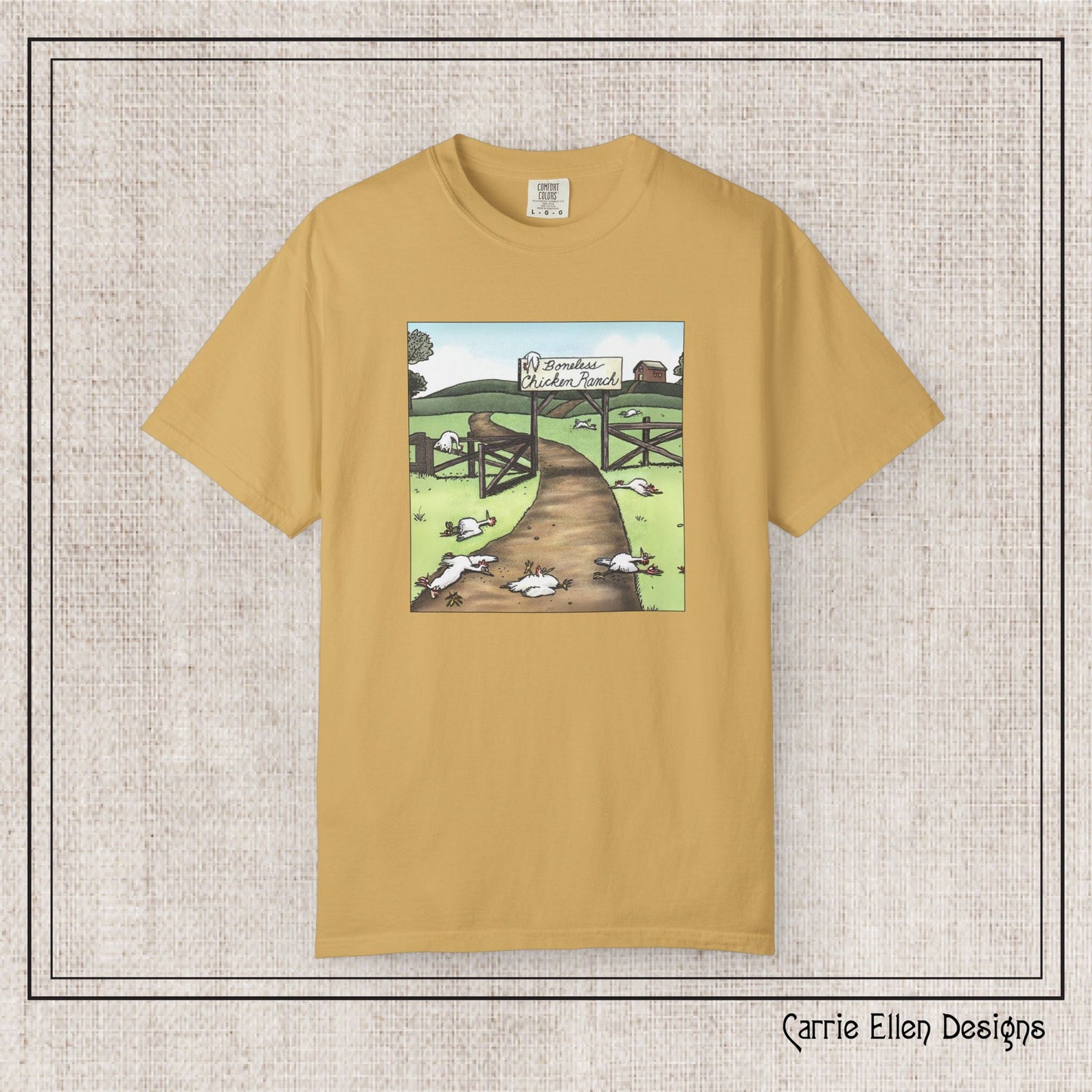 Boneless Chicken Ranch Comfort Colors T-Shirt | Farside Farm Chickens Printed Short Sleeve Tee | Multiple Color Options (P-6074)