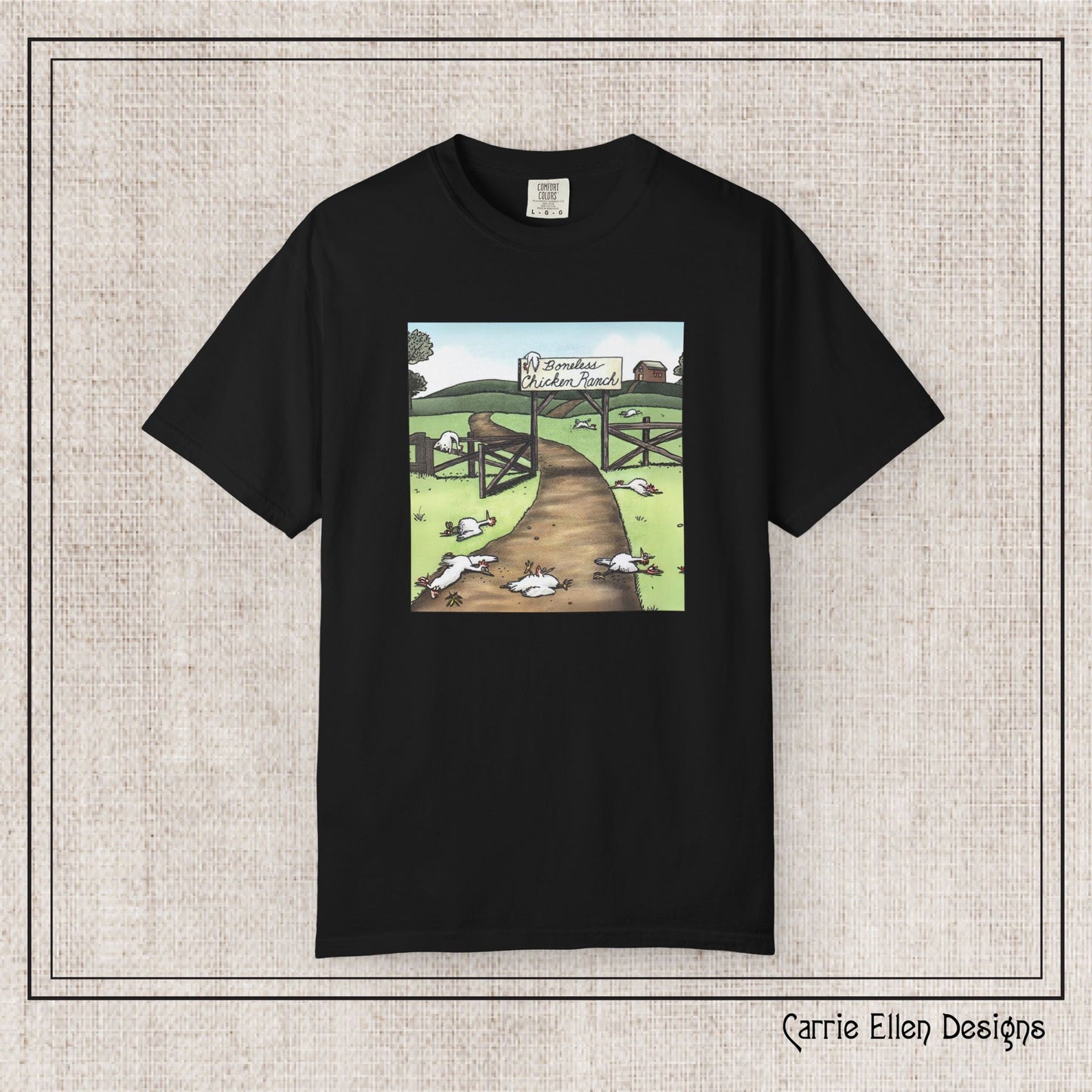 Boneless Chicken Ranch Comfort Colors T-Shirt | Farside Farm Chickens Printed Short Sleeve Tee | Multiple Color Options (P-6074)