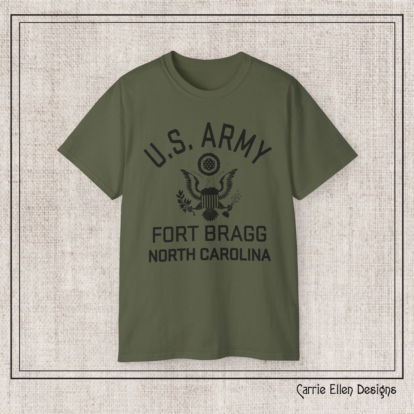 US Army Fort Bragg Eagle Emblem T-Shirt – Vintage WWII U.S. Army Reproduction Unisex Ultra Cotton Tee (P-6039)