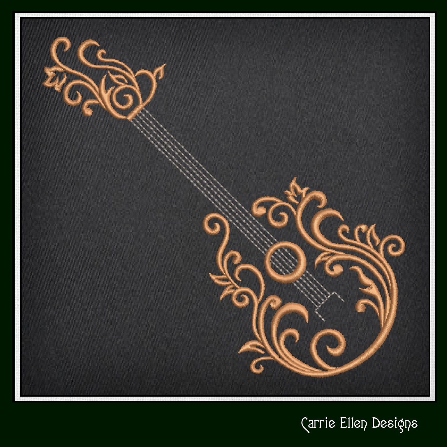 Guitar Machine Embroidery Design | Flourish Style Musical Instrument | Acoustic Guitar Silhouette Stitch | Music Lover Gift | 6 Sizes (1842)