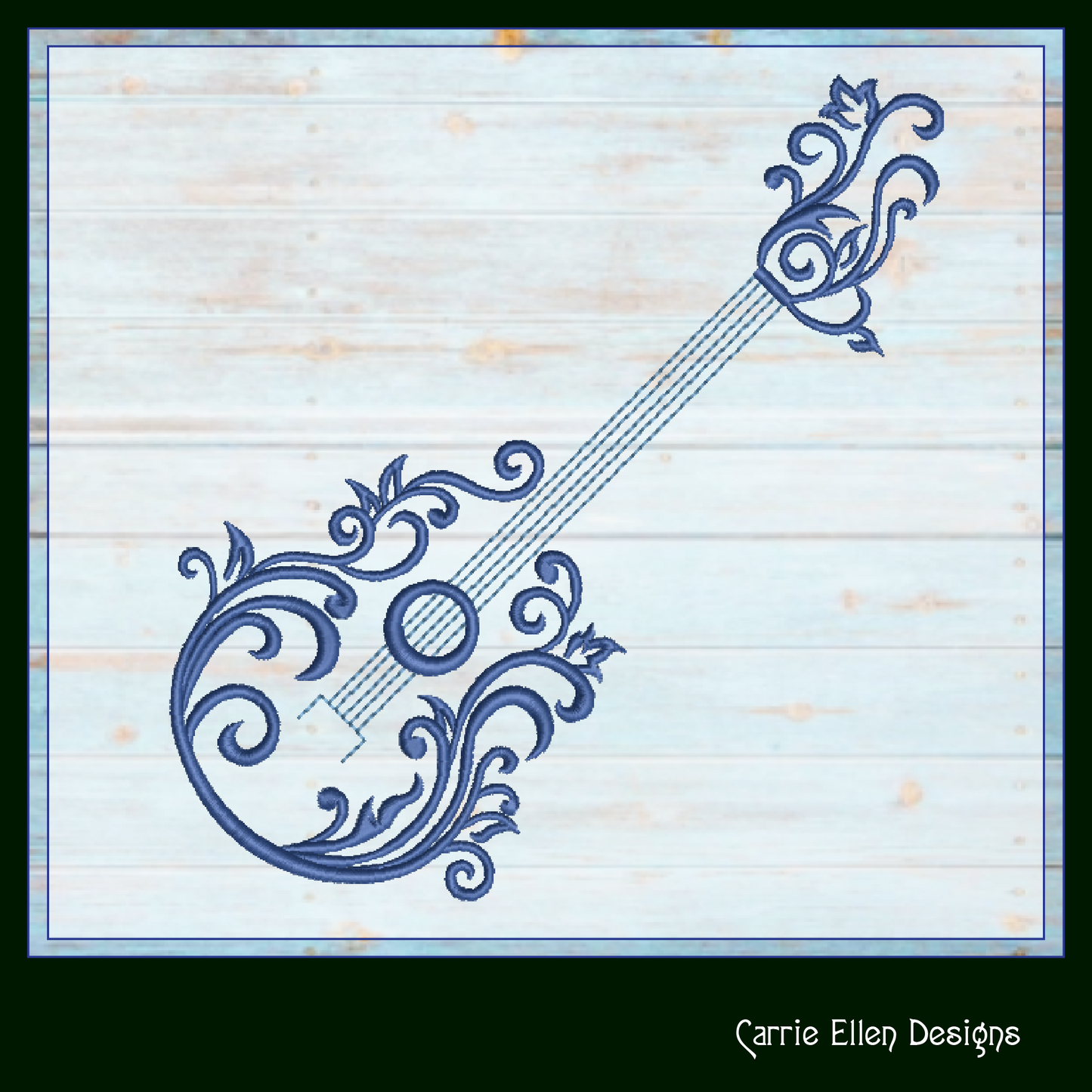 Guitar Machine Embroidery Design | Flourish Style Musical Instrument | Acoustic Guitar Silhouette Stitch | Music Lover Gift | 6 Sizes (1842)