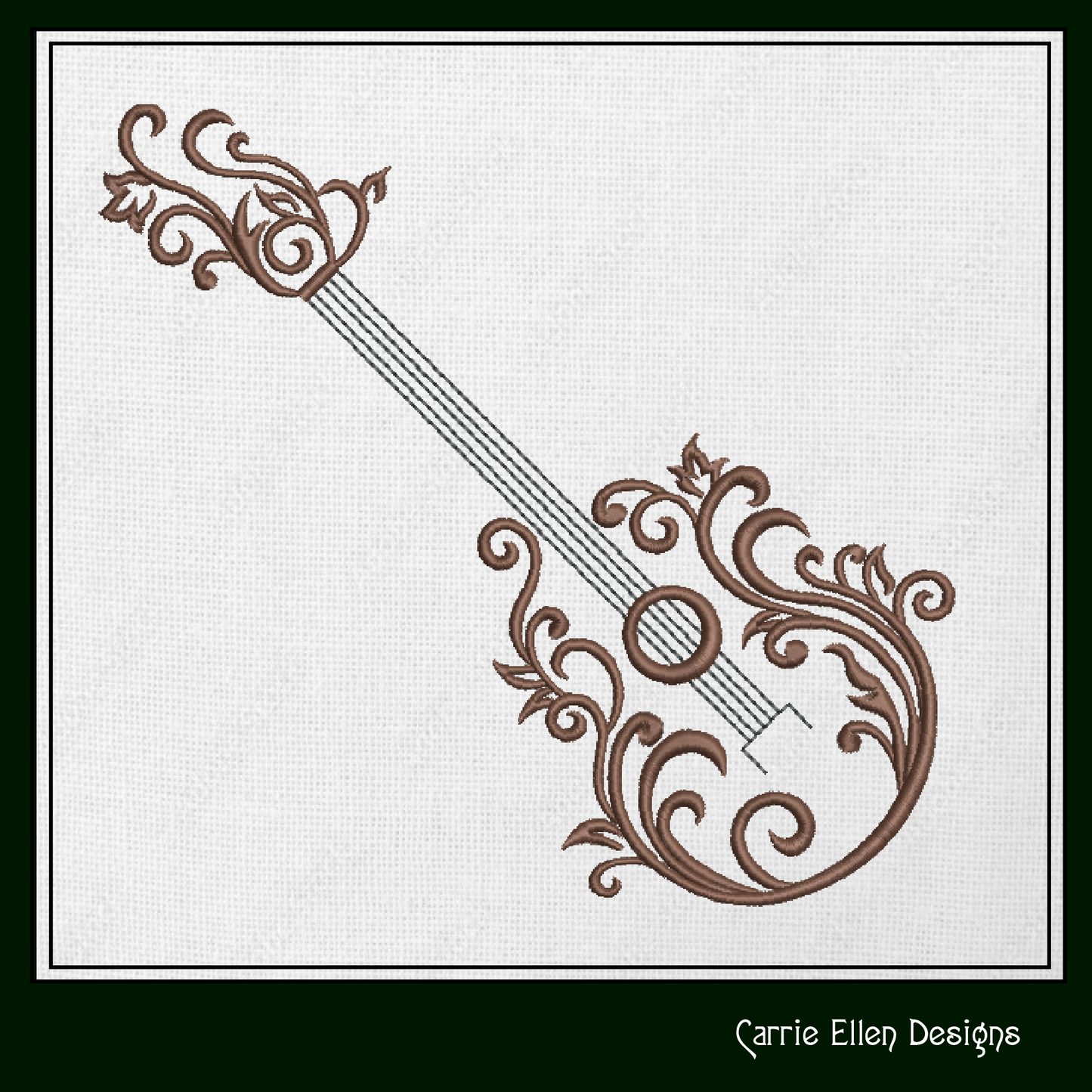 Guitar Machine Embroidery Design | Flourish Style Musical Instrument | Acoustic Guitar Silhouette Stitch | Music Lover Gift | 6 Sizes (1842)