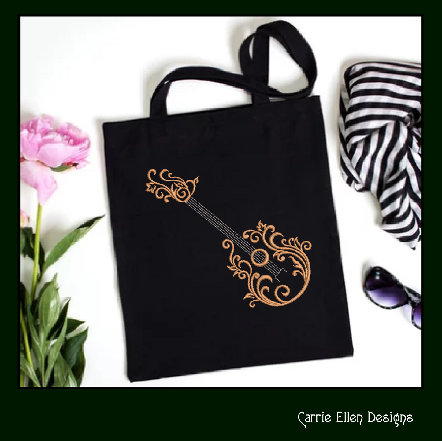 Guitar Machine Embroidery Design | Flourish Style Musical Instrument | Acoustic Guitar Silhouette Stitch | Music Lover Gift | 6 Sizes (1842)