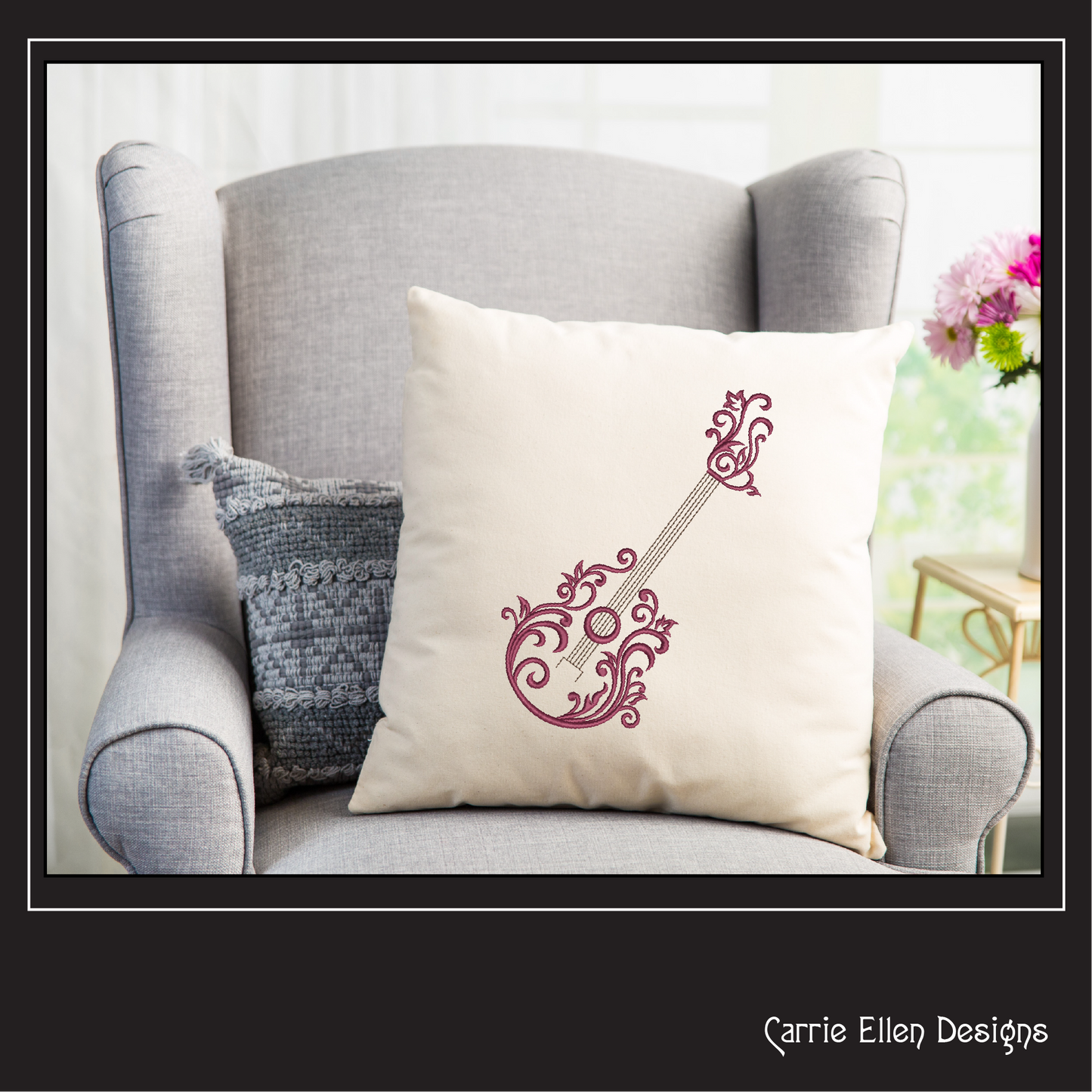 Guitar Machine Embroidery Design | Flourish Style Musical Instrument | Acoustic Guitar Silhouette Stitch | Music Lover Gift | 6 Sizes (1842)