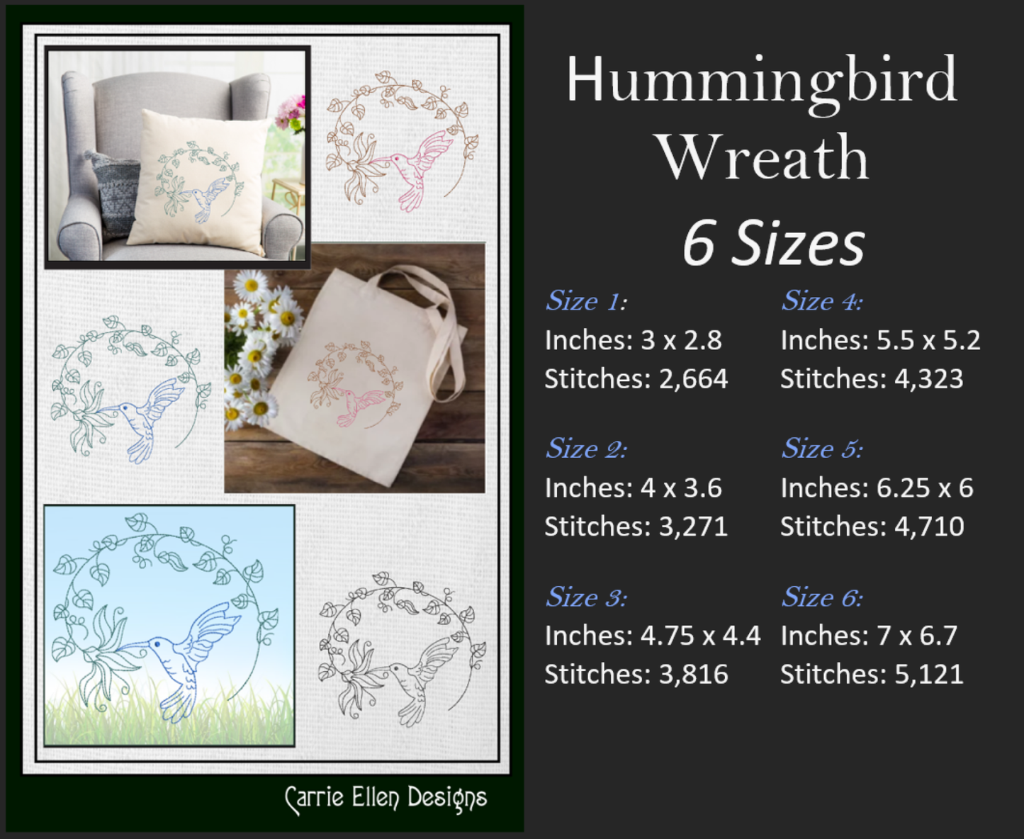 Hummingbird Wreath Machine Embroidery Design | Artistic Sketch of Bird with Leaves | Nature-Inspired Embroidery | 6 Sizes (1843)