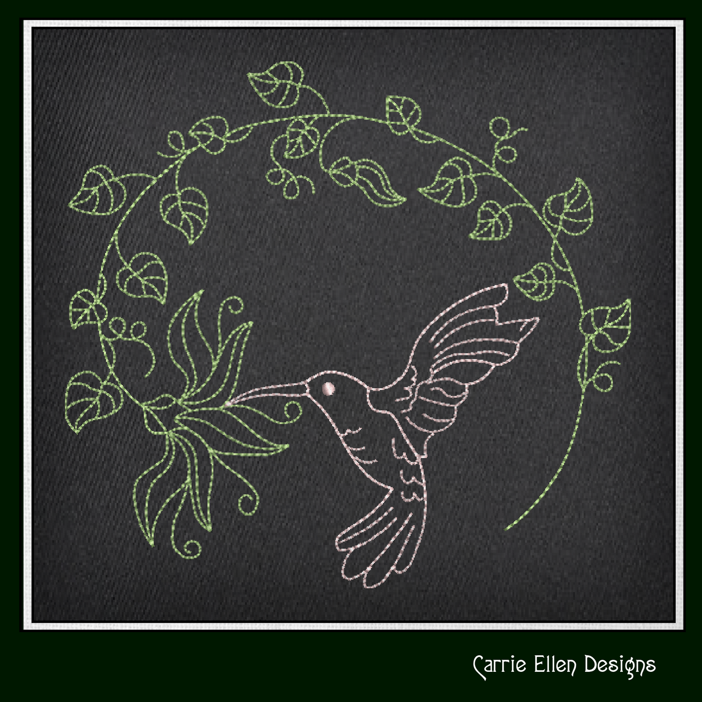 Hummingbird Wreath Machine Embroidery Design | Artistic Sketch of Bird with Leaves | Nature-Inspired Embroidery | 6 Sizes (1843)