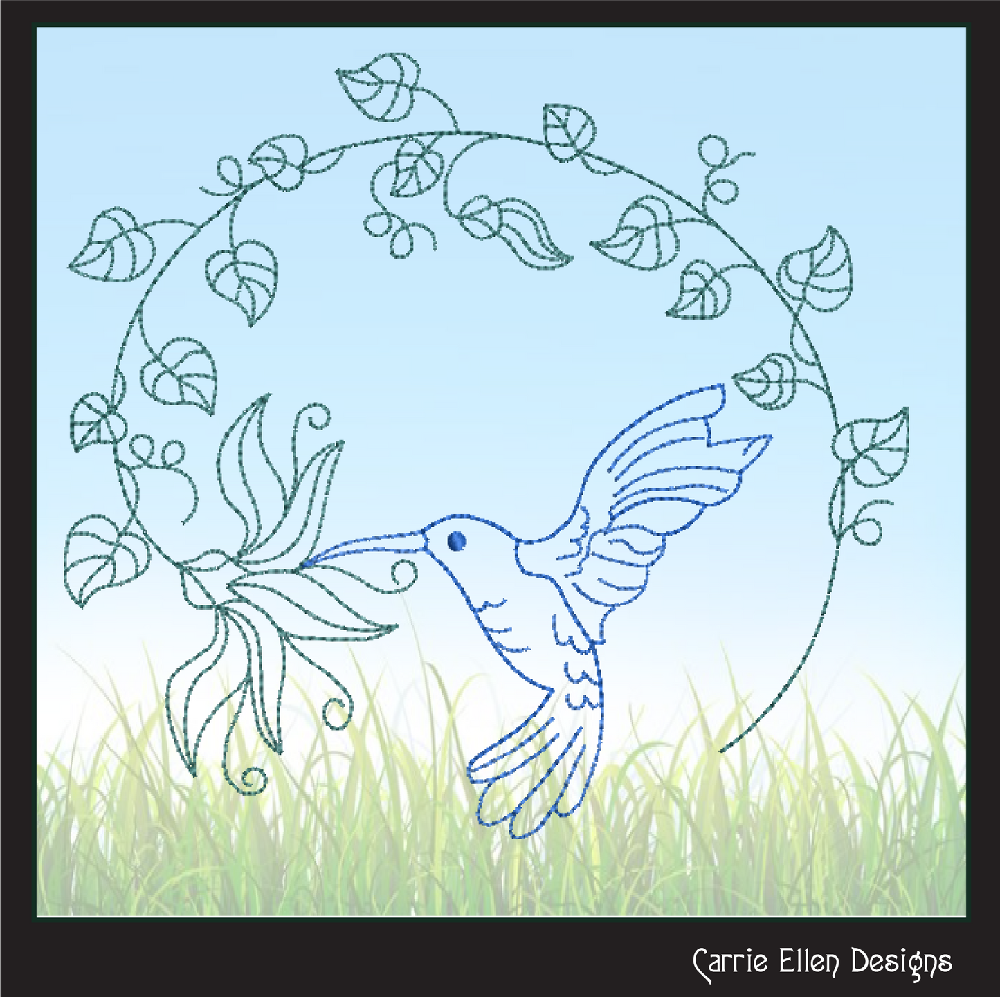 Hummingbird Wreath Machine Embroidery Design | Artistic Sketch of Bird with Leaves | Nature-Inspired Embroidery | 6 Sizes (1843)