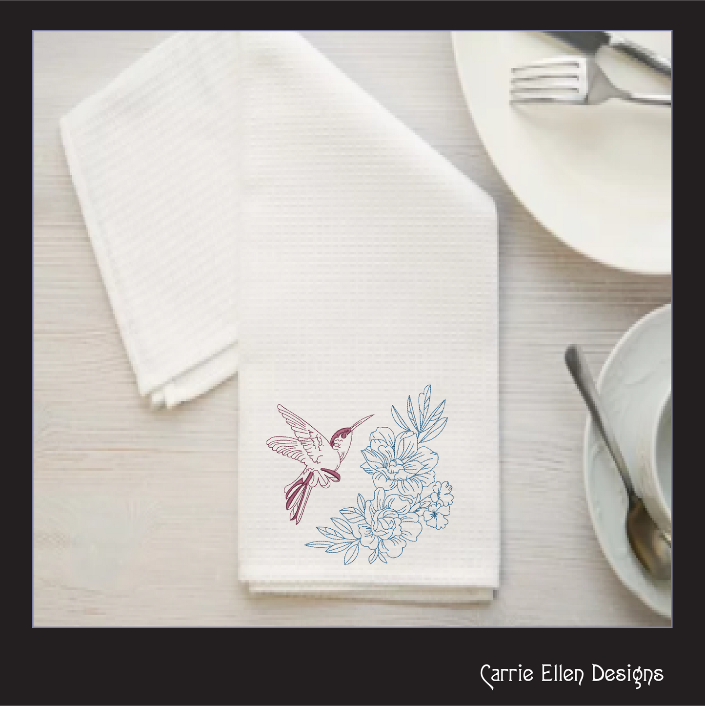 Hummingbird Machine Embroidery Design | Flying Bird with Flowers | Artistic Sketch Embroidery | 6 Sizes (1845)