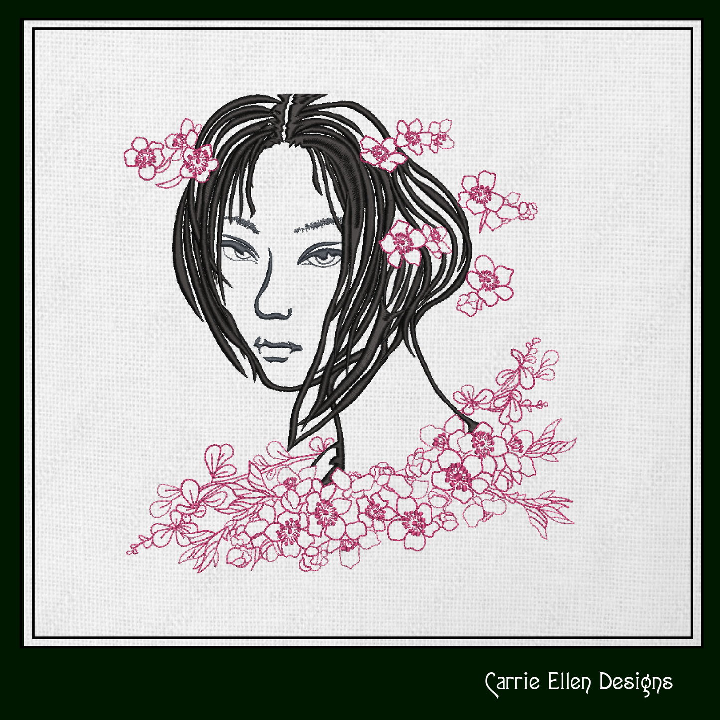 Cherry Blossom Lady Machine Embroidery Design | Woman with Flowers | Artistic Floral Sketch | 6 Sizes (1846)
