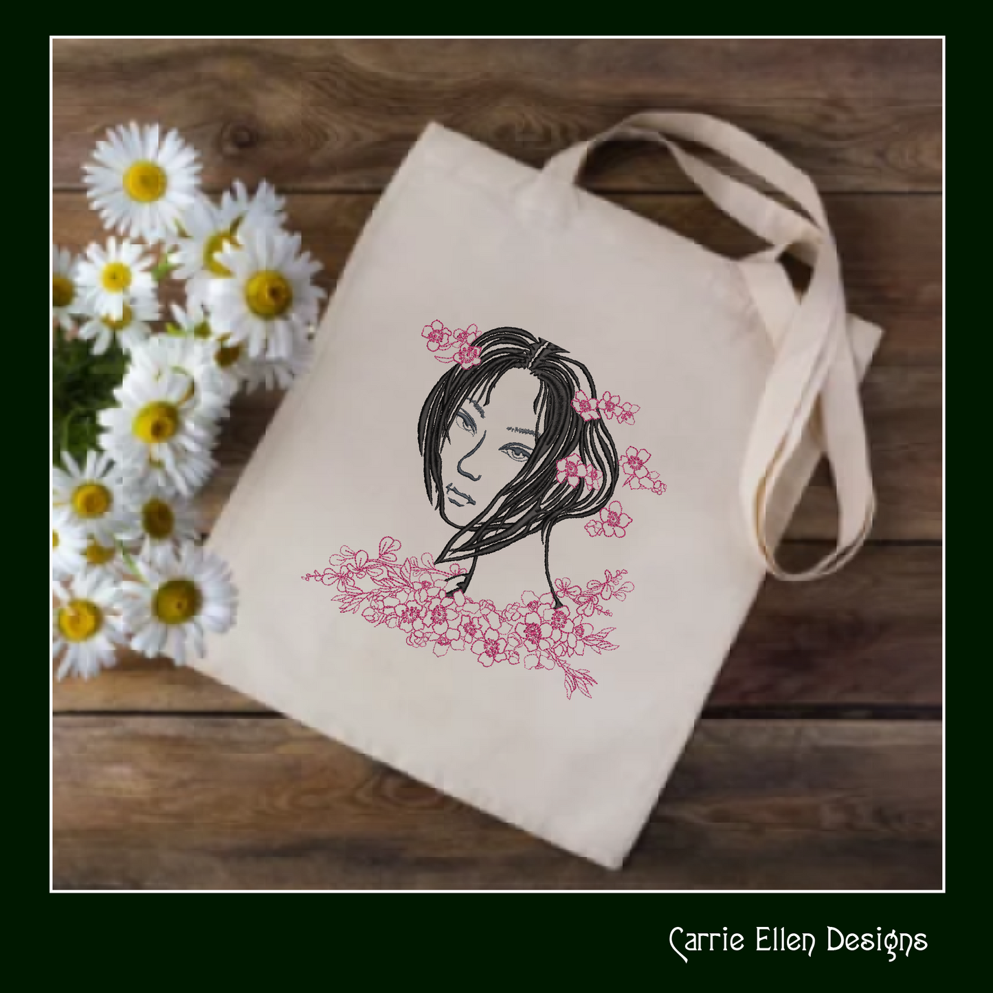 Cherry Blossom Lady Machine Embroidery Design | Woman with Flowers | Artistic Floral Sketch | 6 Sizes (1846)