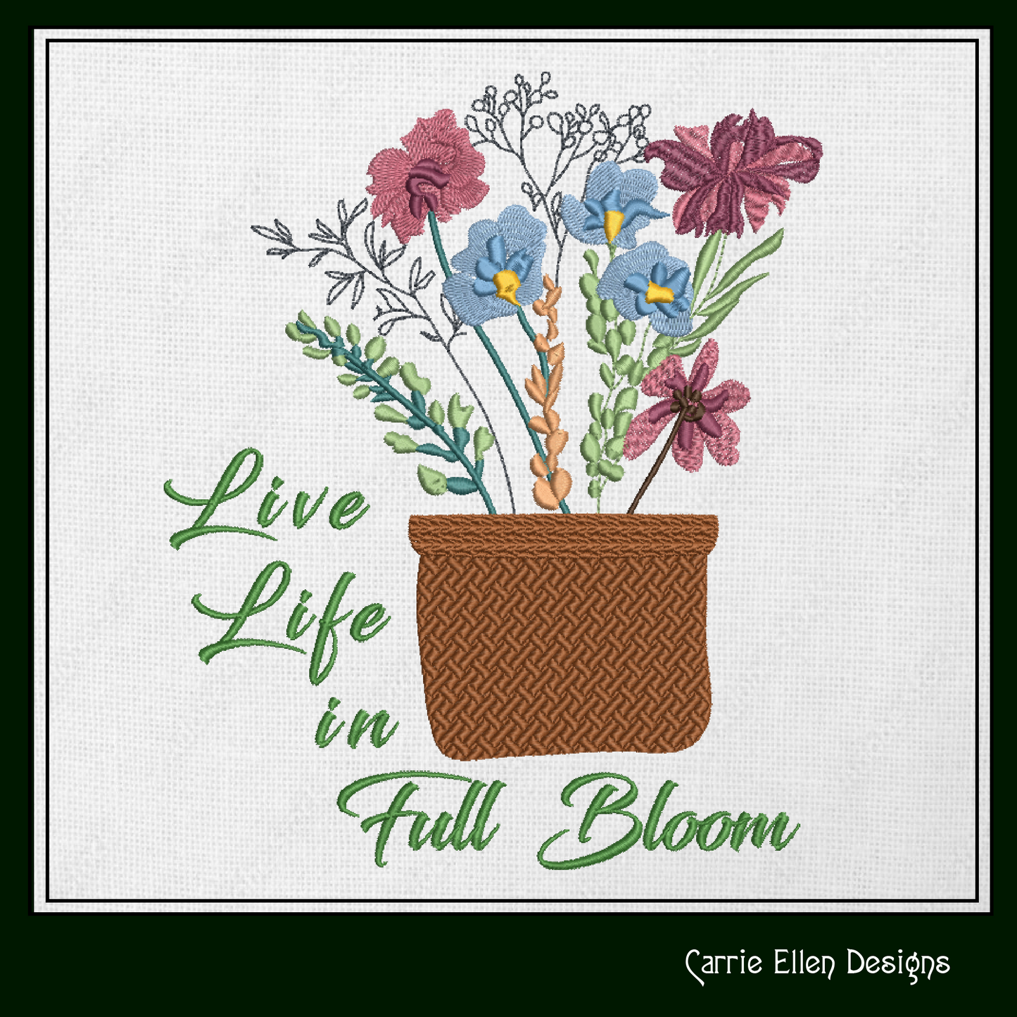 Life in Full Bloom Machine Embroidery Design | Inspirational Floral Saying | Positive Quote Art | 6 Sizes (1847)