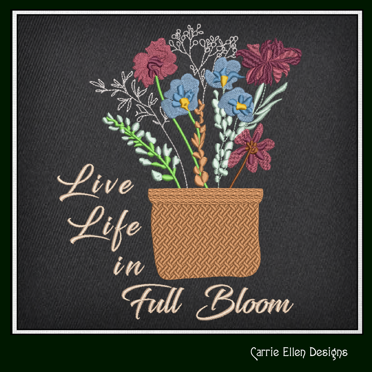 Life in Full Bloom Machine Embroidery Design | Inspirational Floral Saying | Positive Quote Art | 6 Sizes (1847)