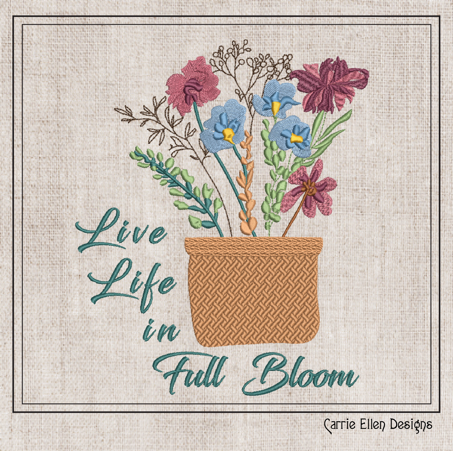 Life in Full Bloom Machine Embroidery Design | Inspirational Floral Saying | Positive Quote Art | 6 Sizes (1847)