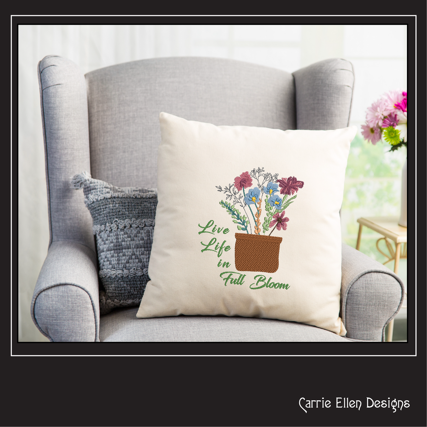 Life in Full Bloom Machine Embroidery Design | Inspirational Floral Saying | Positive Quote Art | 6 Sizes (1847)