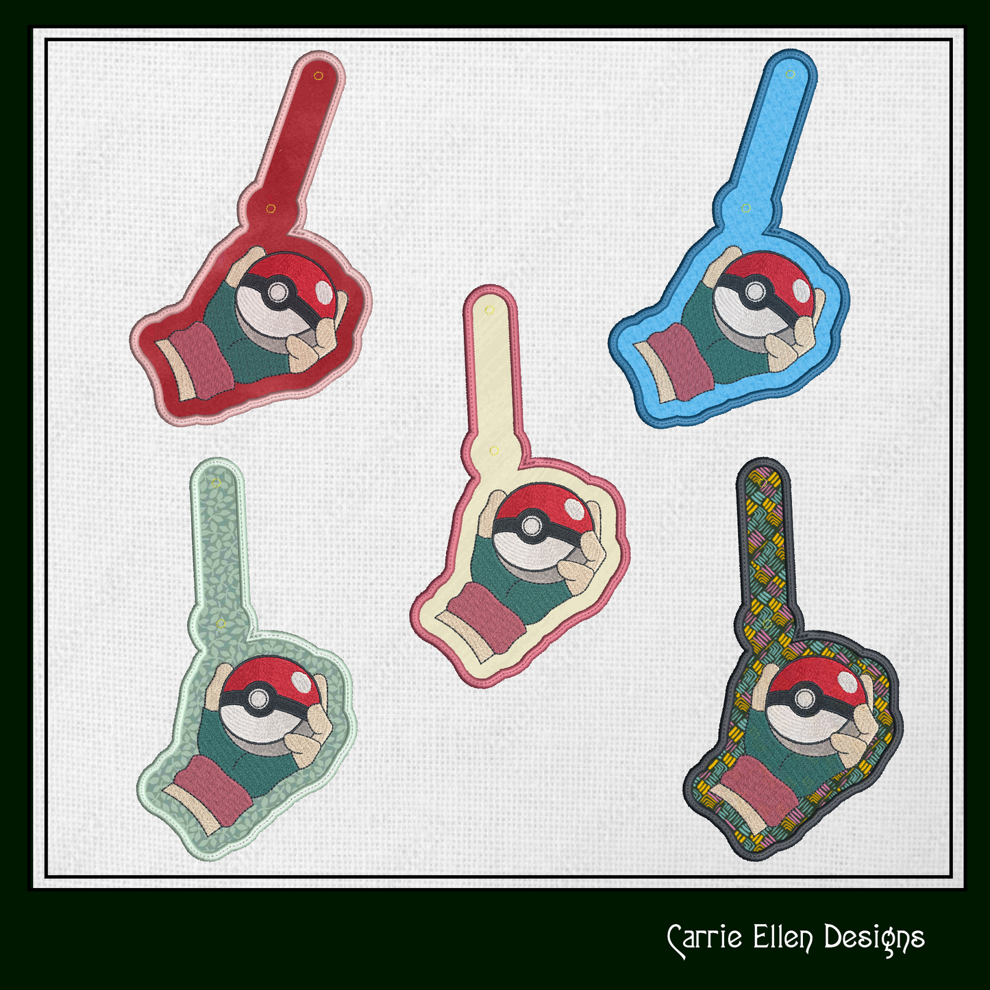 Pokéball ITH Key Fob Machine Embroidery Design | Pokémon In-The-Hoop Key Tag Project (1856)