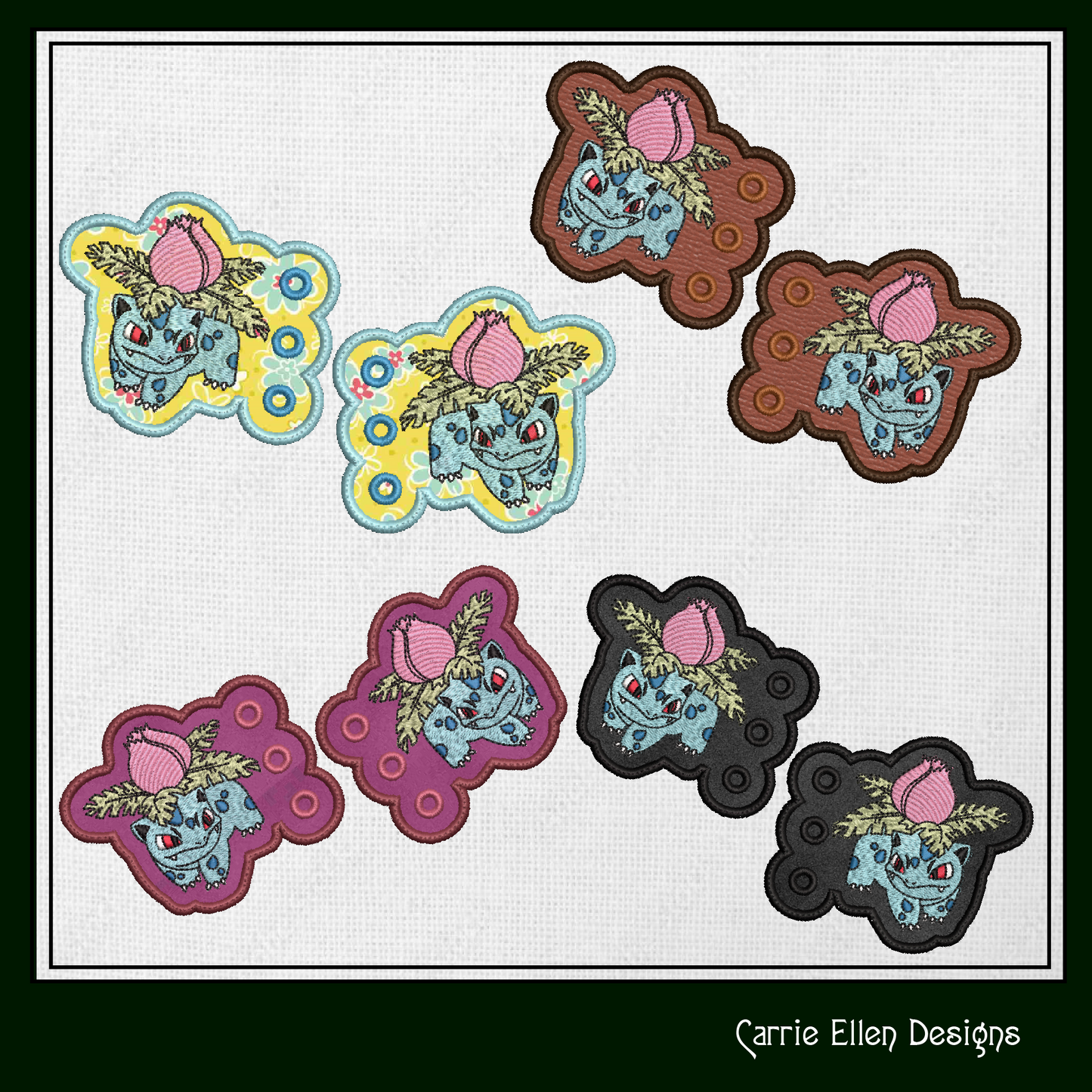 Ivysaur Shoe Wing Machine Embroidery Design – Venusaur Pokémon In The Hoop Shoelace Wings for Shoes and Boots – 4x4 & 5x7 Hoop (1860)