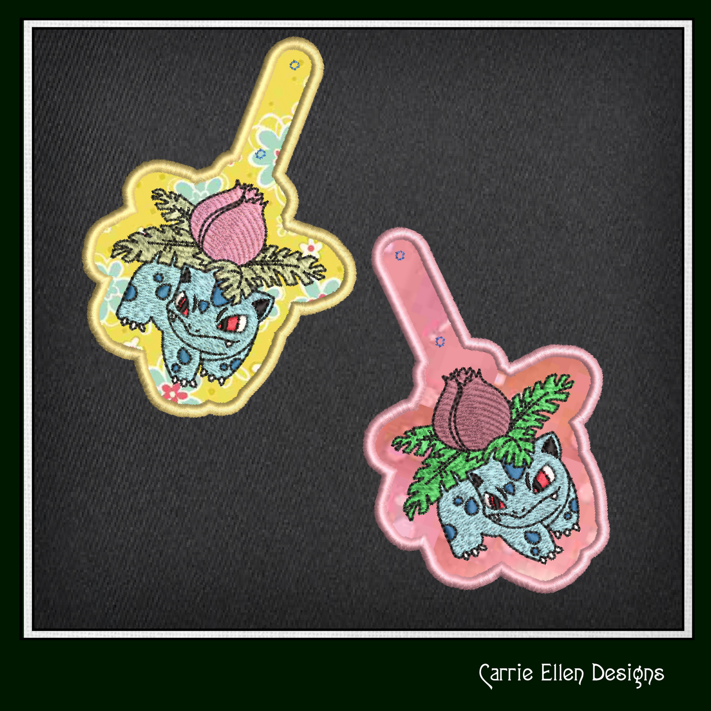 Ivysaur ITH Key Fob Machine Embroidery Design | Pokémon In-The-Hoop Key Tag Project (1861)