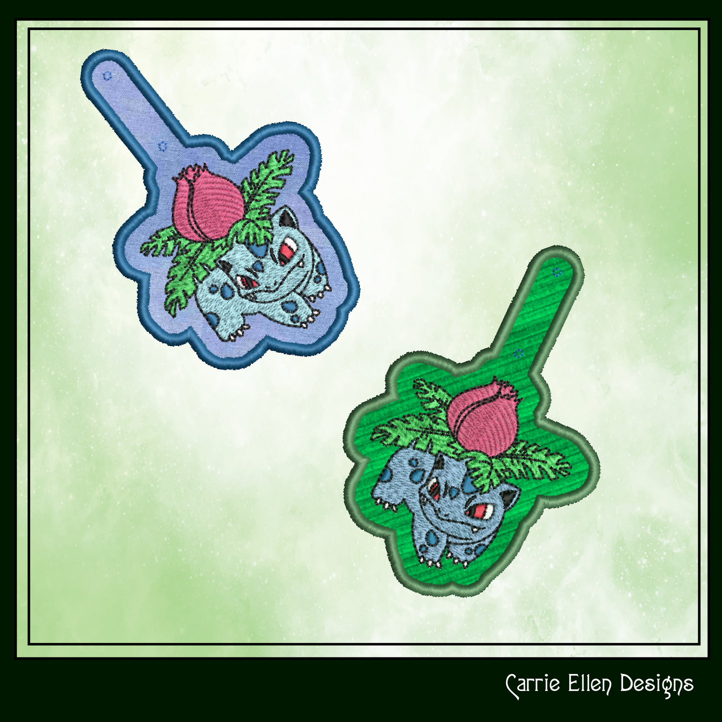 Ivysaur ITH Key Fob Machine Embroidery Design | Pokémon In-The-Hoop Key Tag Project (1861)