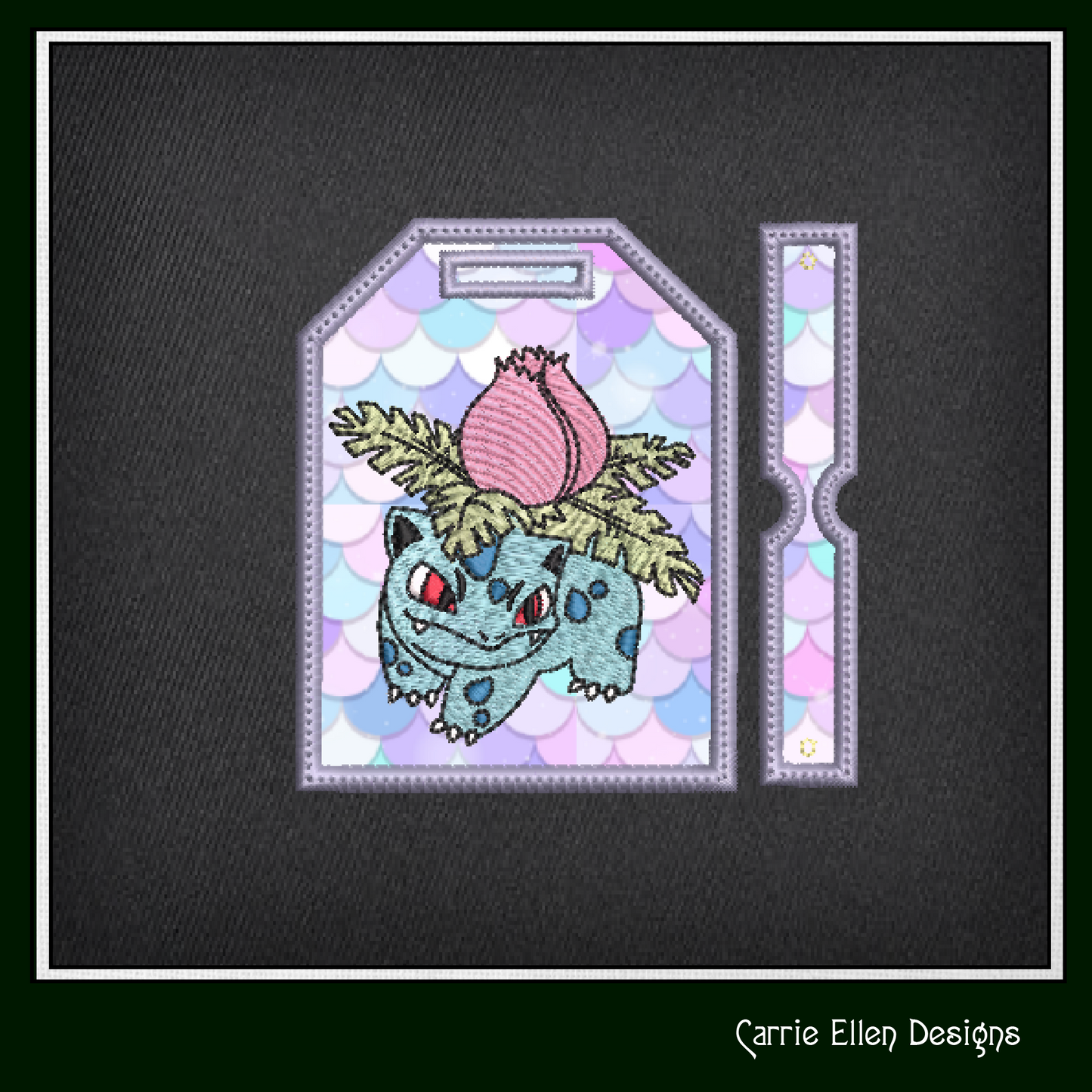 Ivysaur Bag Tag Machine Embroidery Design | Pokémon Venasaur Luggage Tag | In The Hoop Project (1862)