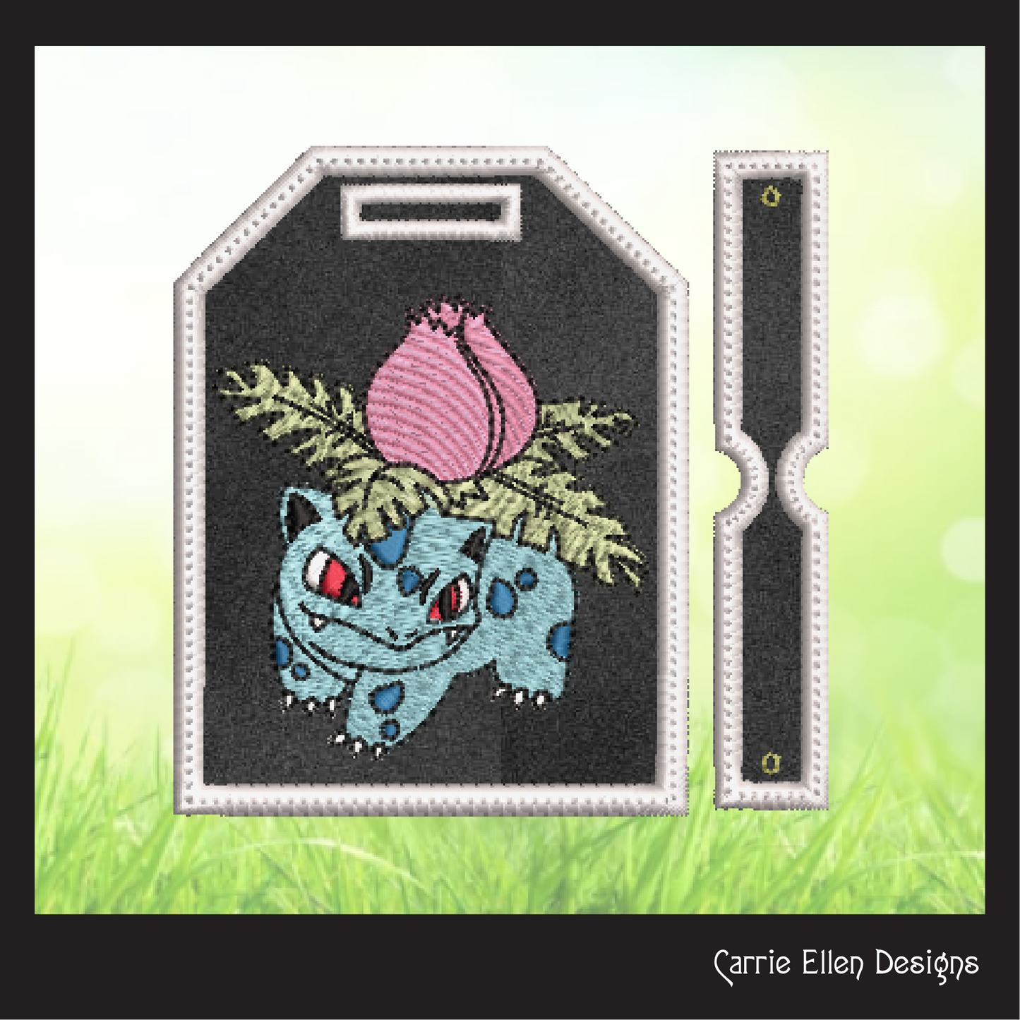 Ivysaur Bag Tag Machine Embroidery Design | Pokémon Venasaur Luggage Tag | In The Hoop Project (1862)
