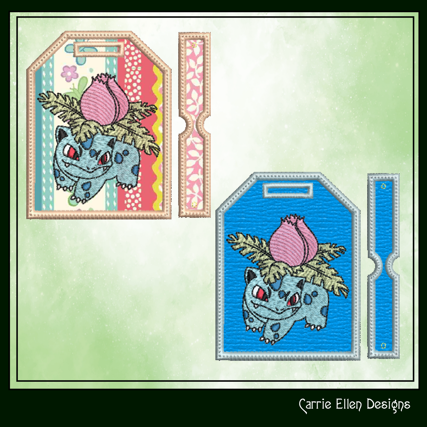 Ivysaur Bag Tag Machine Embroidery Design | Pokémon Venasaur Luggage Tag | In The Hoop Project (1862)