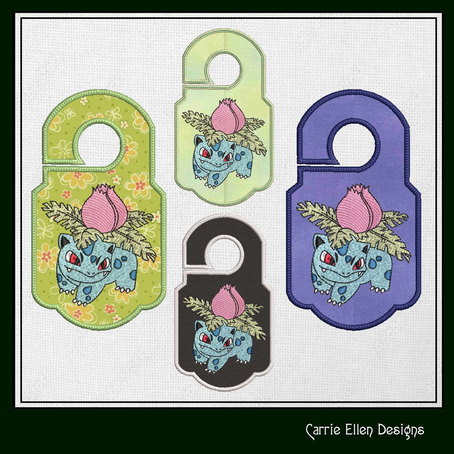 Ivysaur Door Knob Hanger Machine Embroidery Design, Pokémon Ivysaur Venasaur, In The Hoop Machine Embroidery Project (1863)
