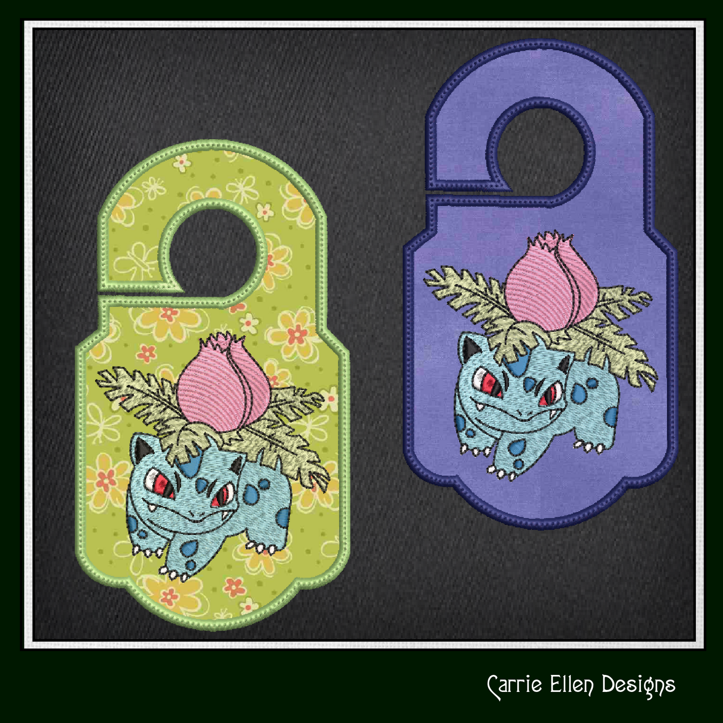 Ivysaur Door Knob Hanger Machine Embroidery Design, Pokémon Ivysaur Venasaur, In The Hoop Machine Embroidery Project (1863)