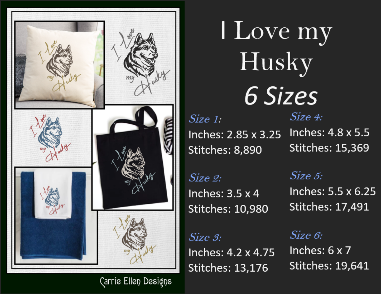 Love My Husky Machine Embroidery Design | Husky Dog Lover Gift | Pet Animal Embroidery Pattern | 6 Sizes (1865)