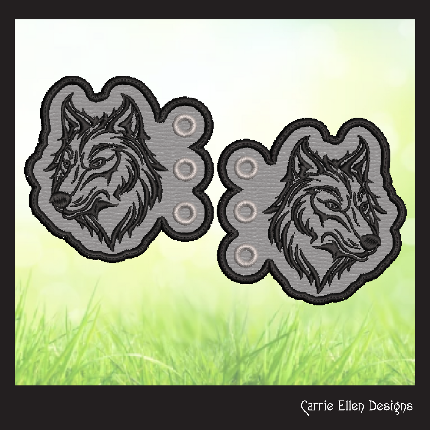 Wolf ITH Shoe Wings Machine Embroidery Design – Wolf Head Wing Charms for Shoes and Boots – 4x4 & 5x7 Hoop (1868)