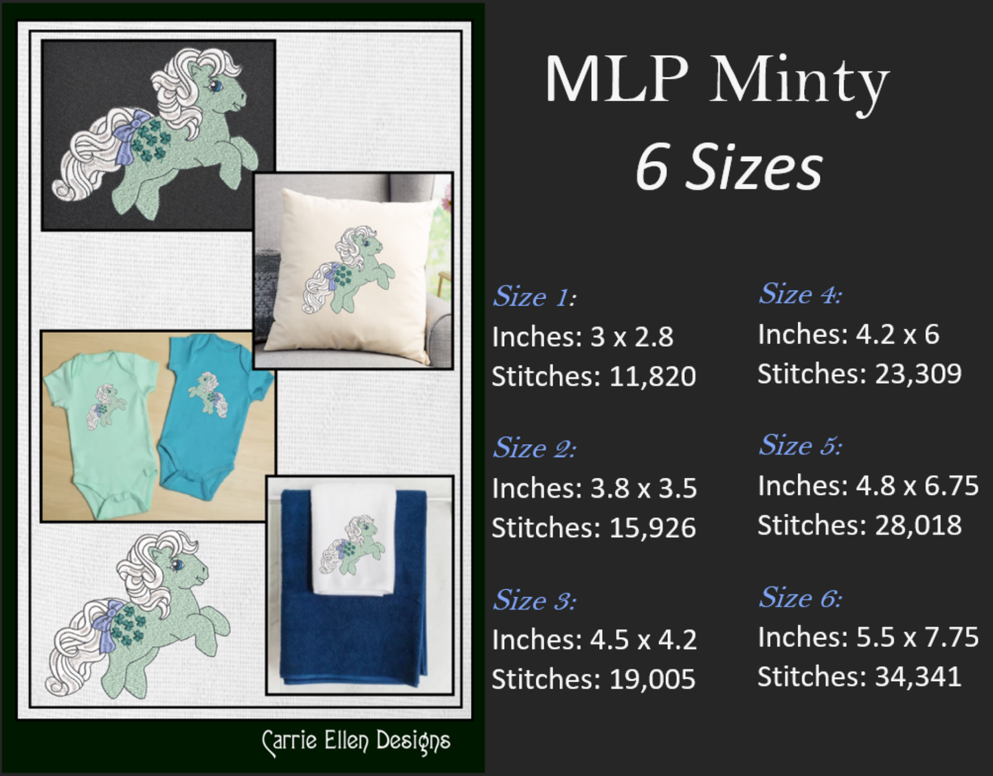 MLP Minty Machine Embroidery Design | My Little Pony Inspired Classic Character | Fandom Art for Apparel, Crafts & Gifts | 6 Sizes (1874)