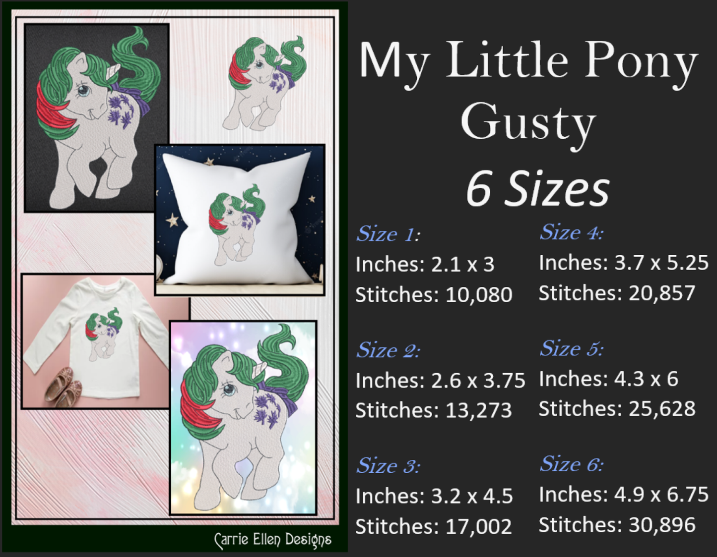 MLP Gusty Machine Embroidery Design | My Little Pony Inspired Classic Character | Fandom Art for Apparel, Crafts & Gifts | 6 Sizes (1875)