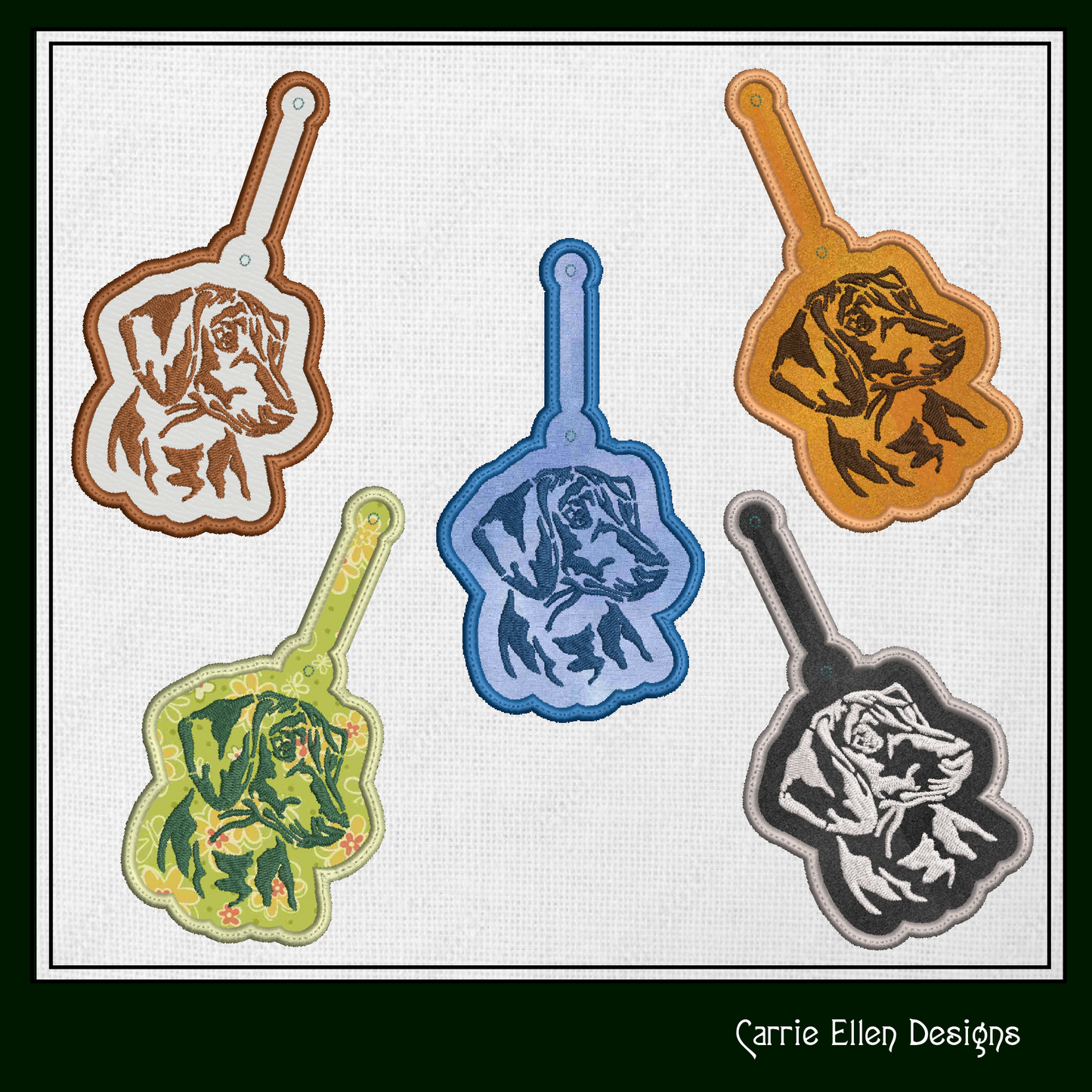 Dachshund Profile ITH Key Fob Machine Embroidery Design | Dog Lover In-The-Hoop Key Tag Project (1880)