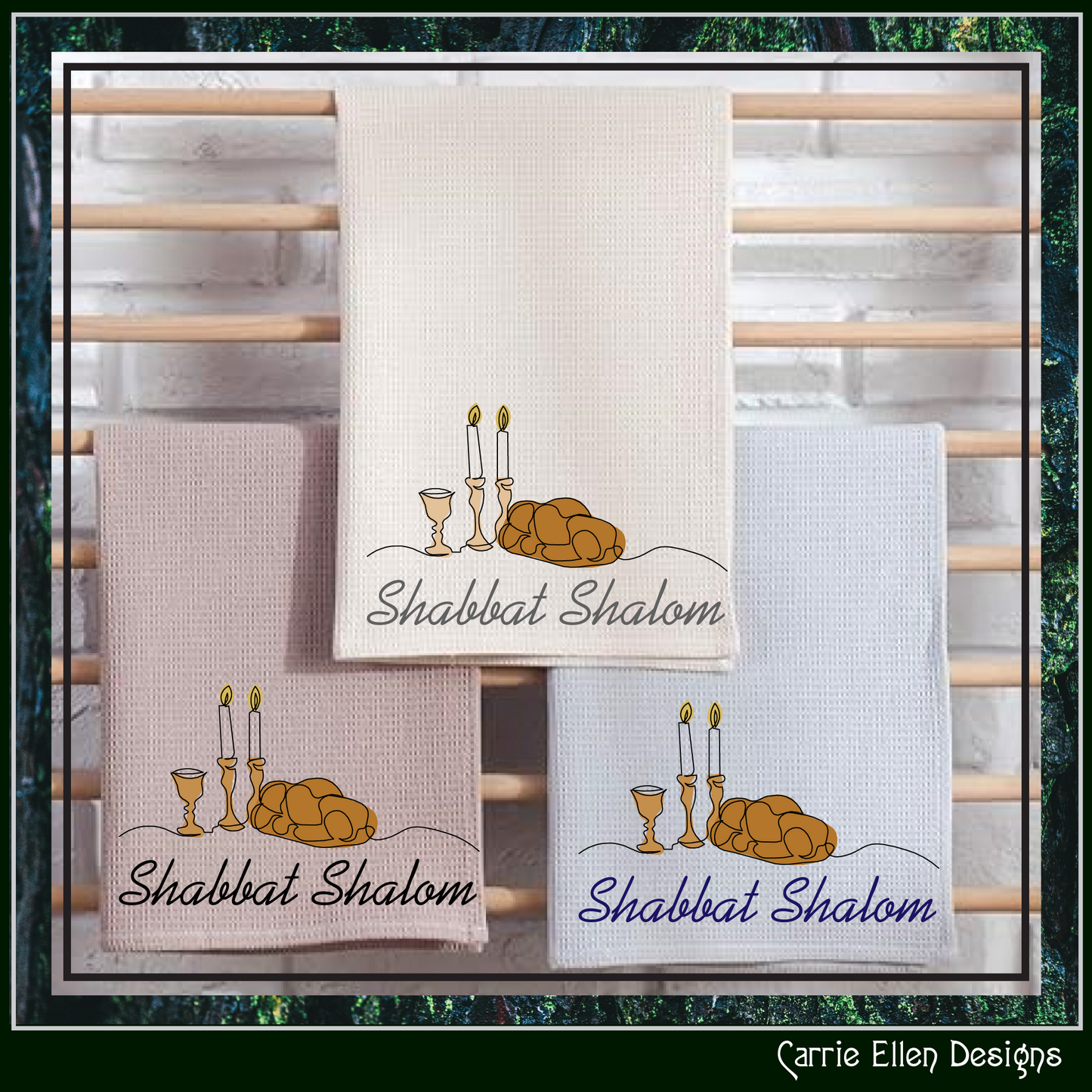 Shabbat Shalom SVG Vector Art Design, Judaica, Challah Bread, Jewish Holiday Candles, Wine Glass (1890)