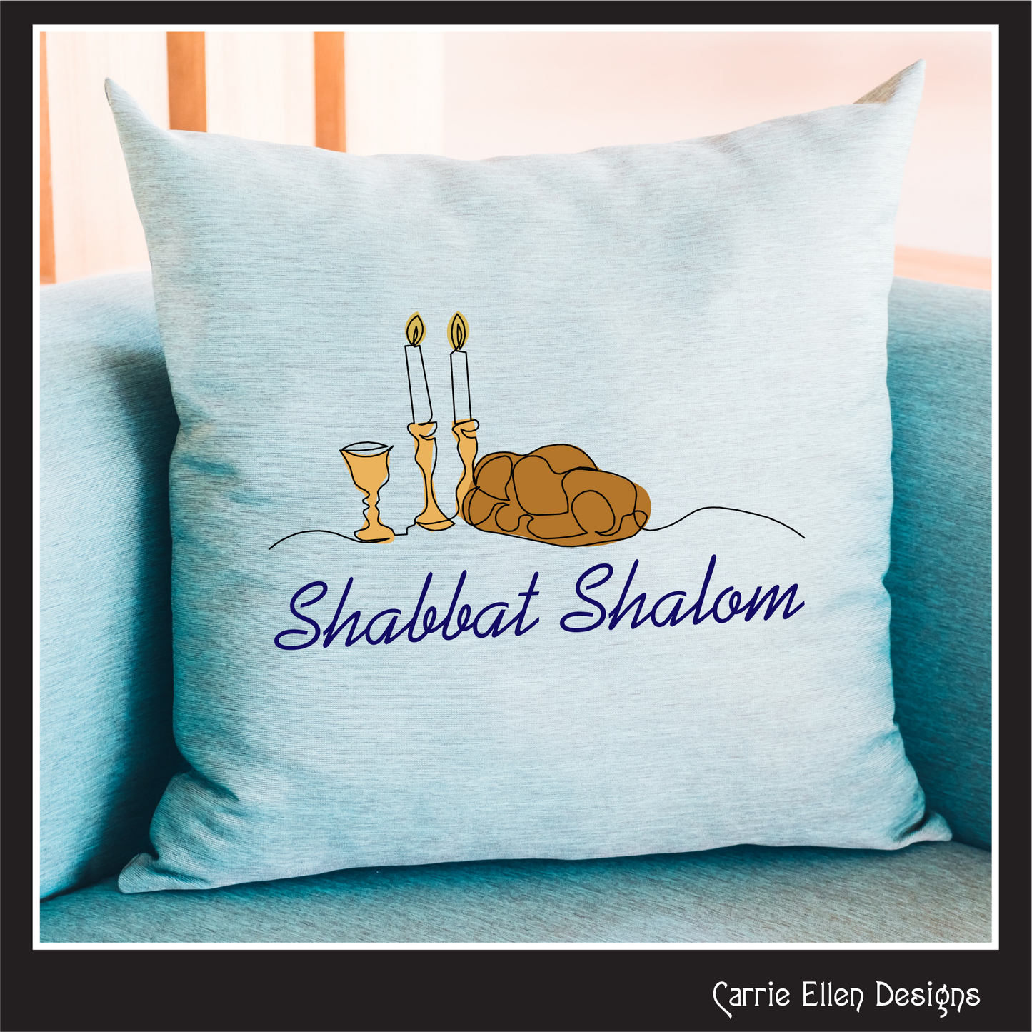 Shabbat Shalom SVG Vector Art Design, Judaica, Challah Bread, Jewish Holiday Candles, Wine Glass (1890)