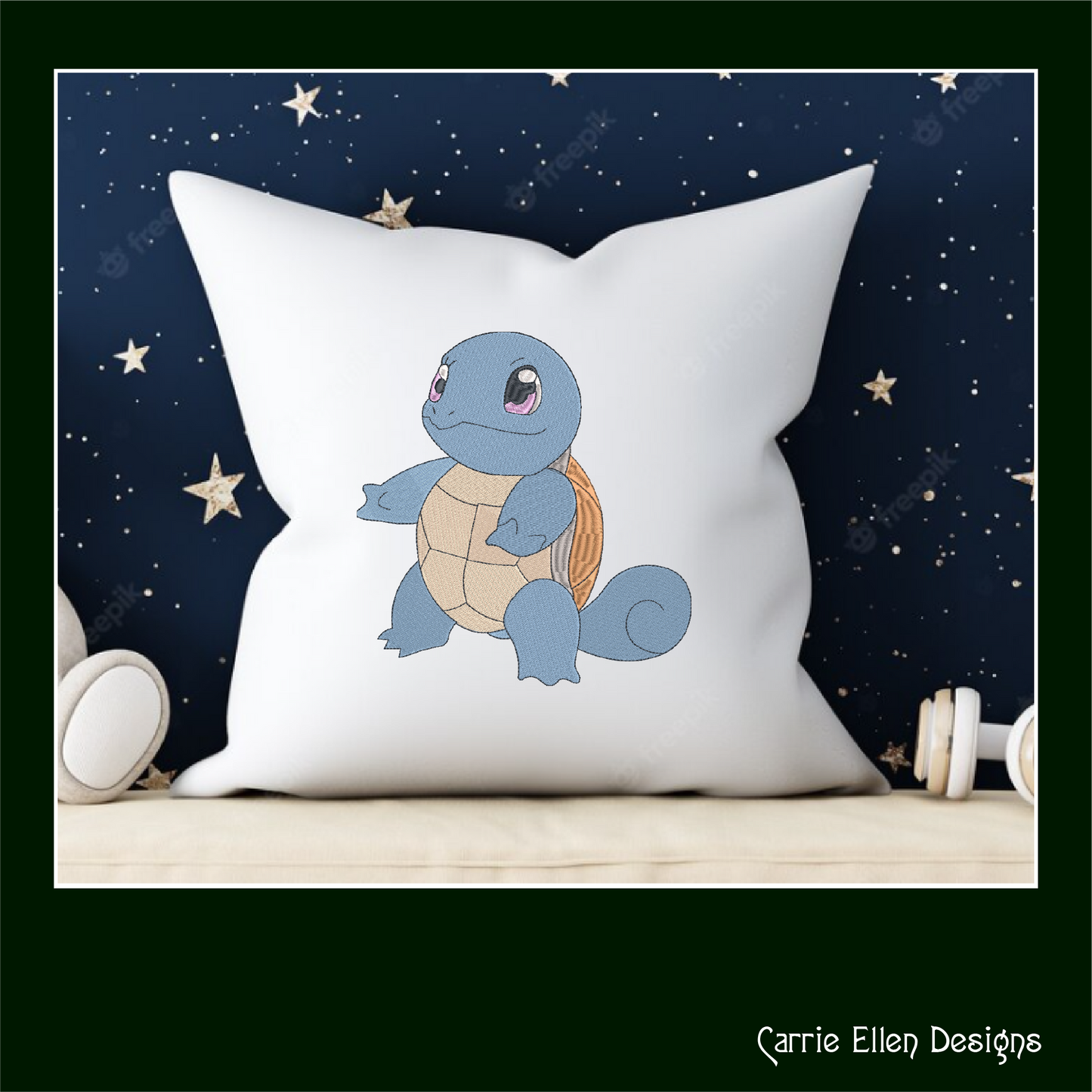 Squirtle Machine Embroidery Design, Pokémon Turtle Fandom Character Design, 6 Sizes (1898)
