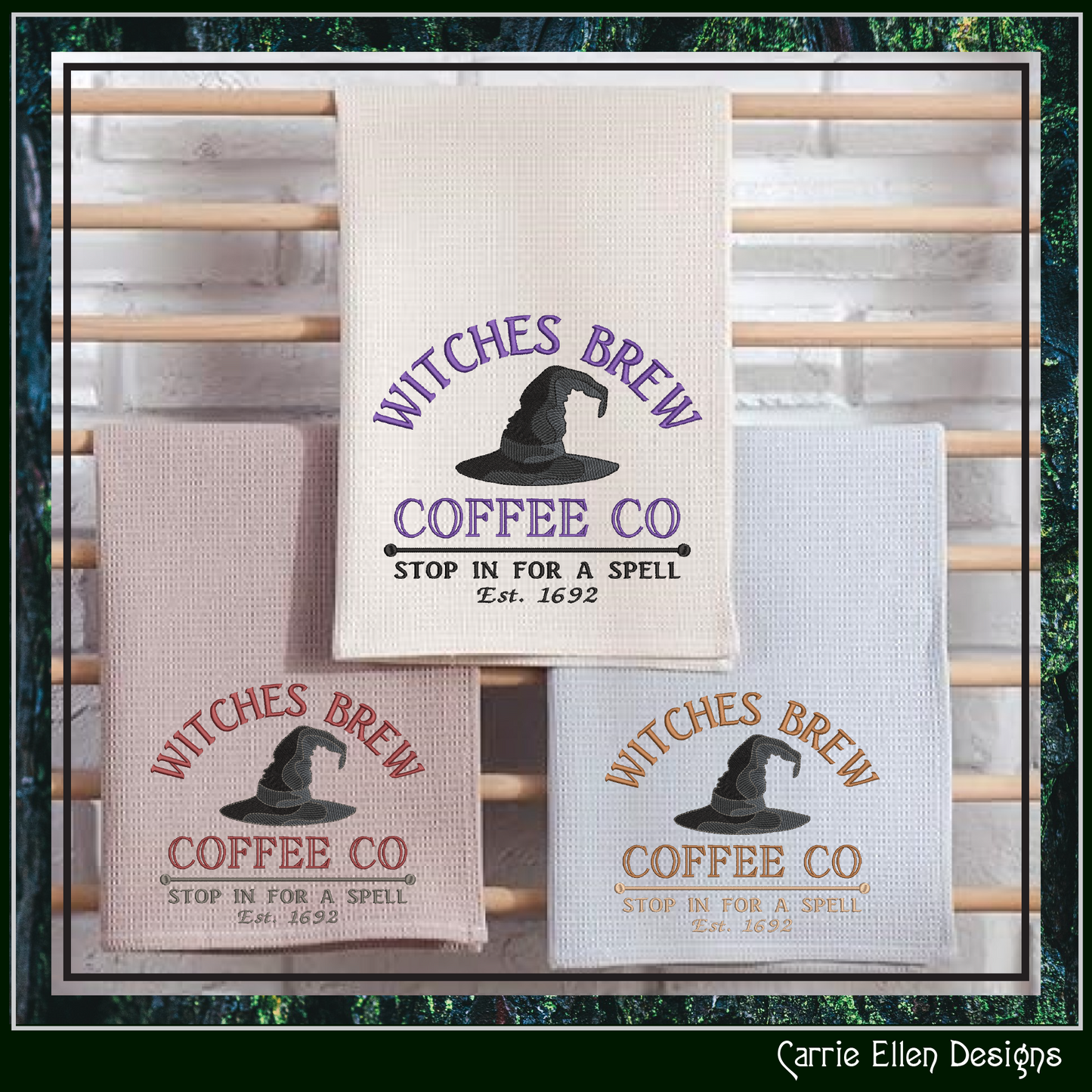Witch Machine Embroidery Design Saying | Witches Brew Coffee Co. | Halloween Witch Theme Embroidery Pattern | 6 Sizes (1904)